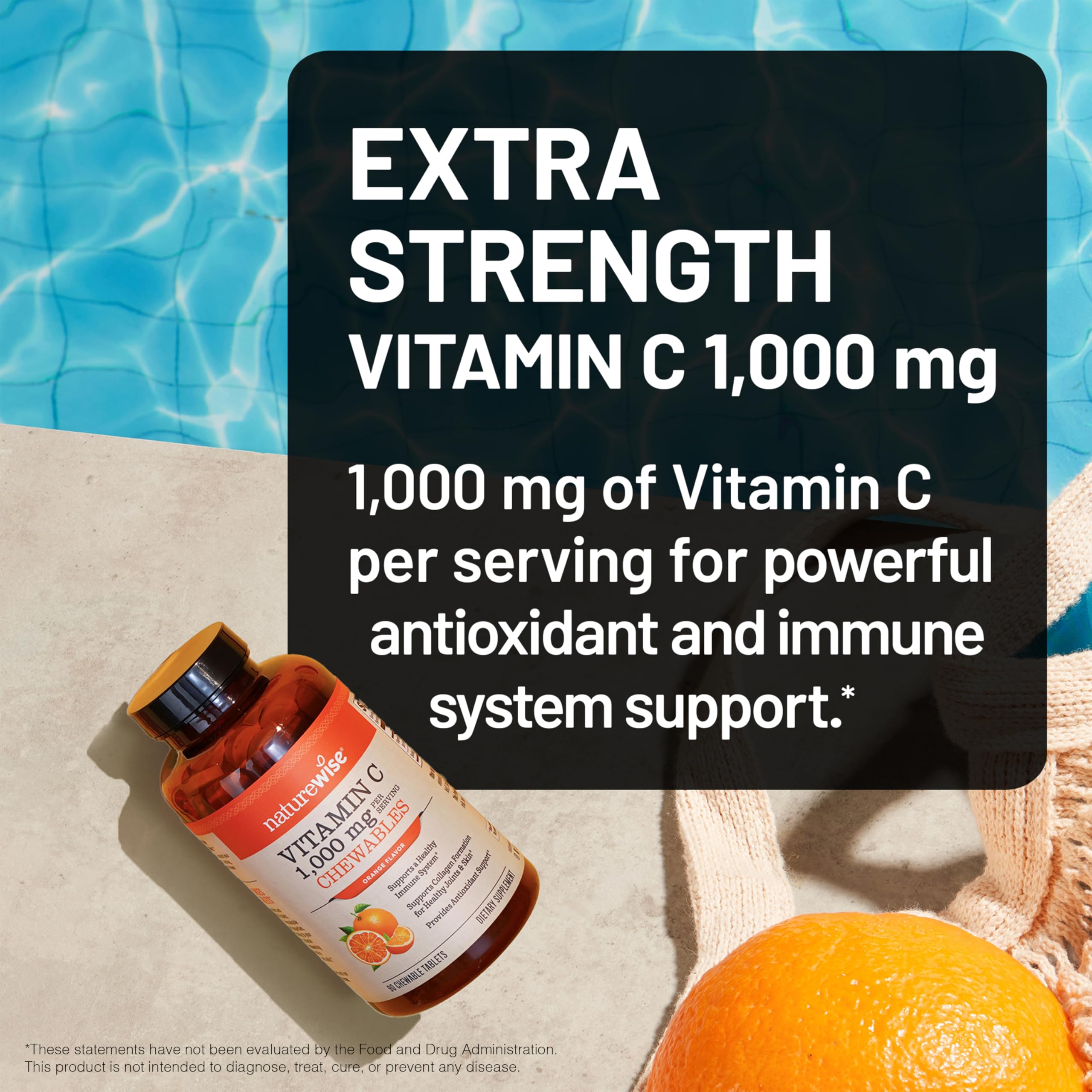 NatureWise Extra Strength Vitamin C Chewable 1000mg for Adults - Natural Orange Flavor - Immune System & Antioxidant Support - Non-GMO