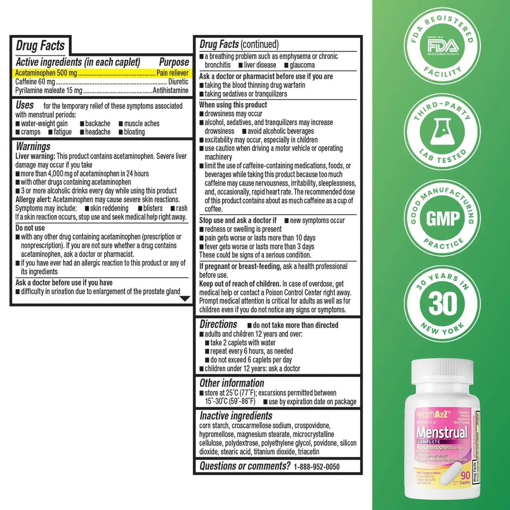 HealthA2Z® Menstrual Complete Pain Relief Tablets | Relieves Cramps, Bloating, Fatigue, Backache & Headache (90 Counts) HealthA2Z Au supplements