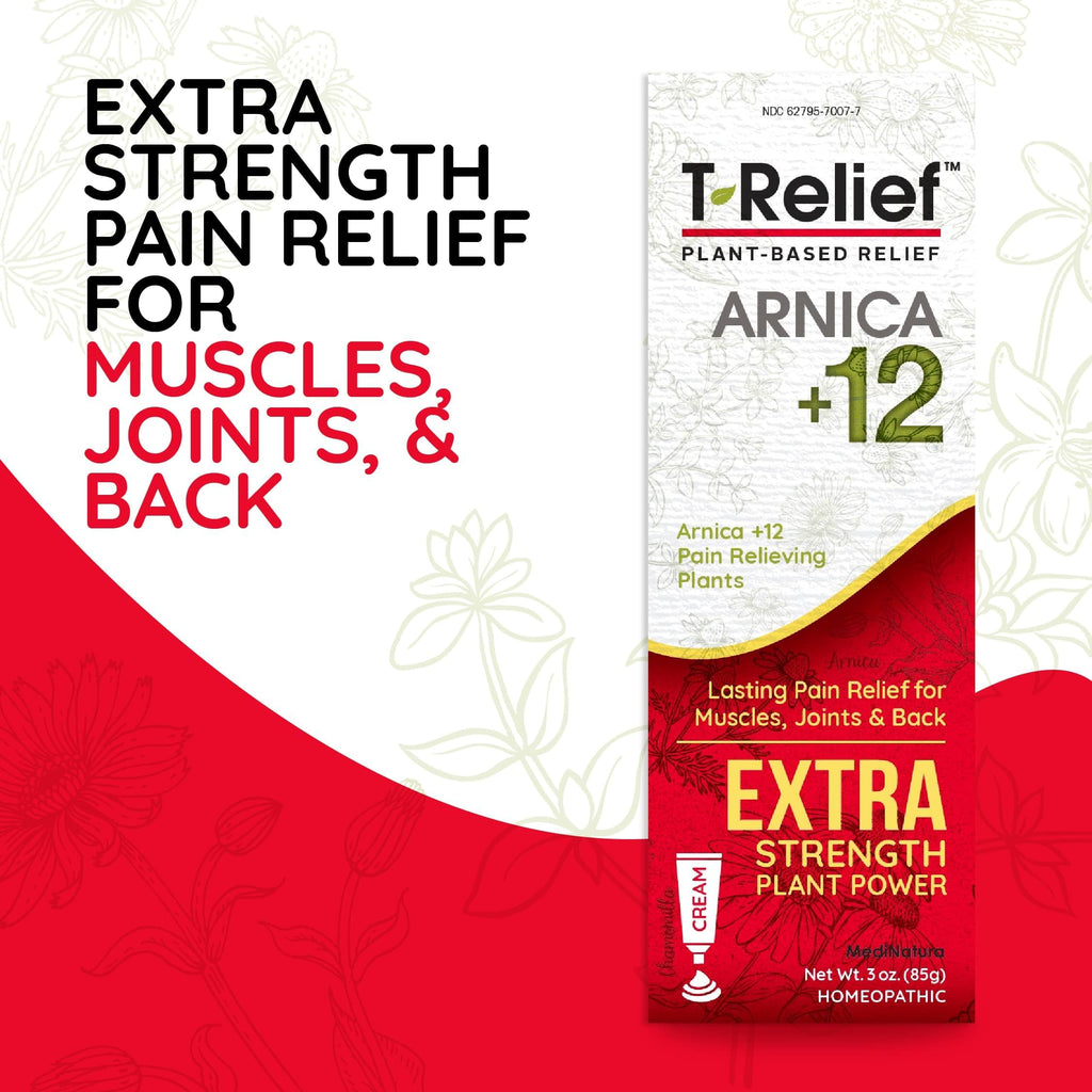 MediNatura T-Relief Extra Strength Cream Arnica +12 Natural Relieving Actives for Back Pain Joint Soreness Muscle Aches & Stiffness, Whole Body Fast Acting Relief for Women & Men - 3 oz MediNatura Au supplements
