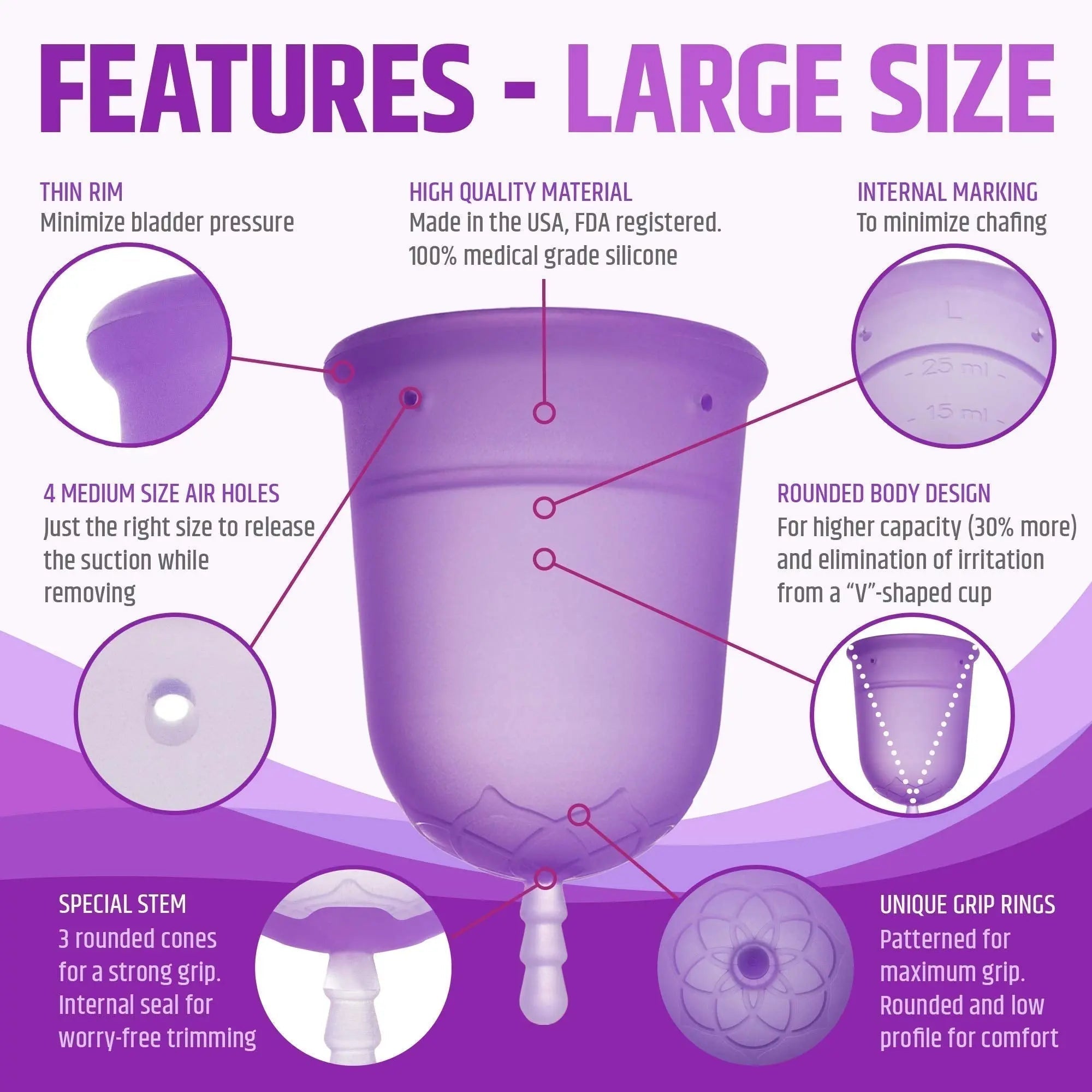 Venus Large Menstrual Cup – High Capacity for Heavy Flow -Made in USA - 100% Medical Grade Silicone VENUS Au supplements