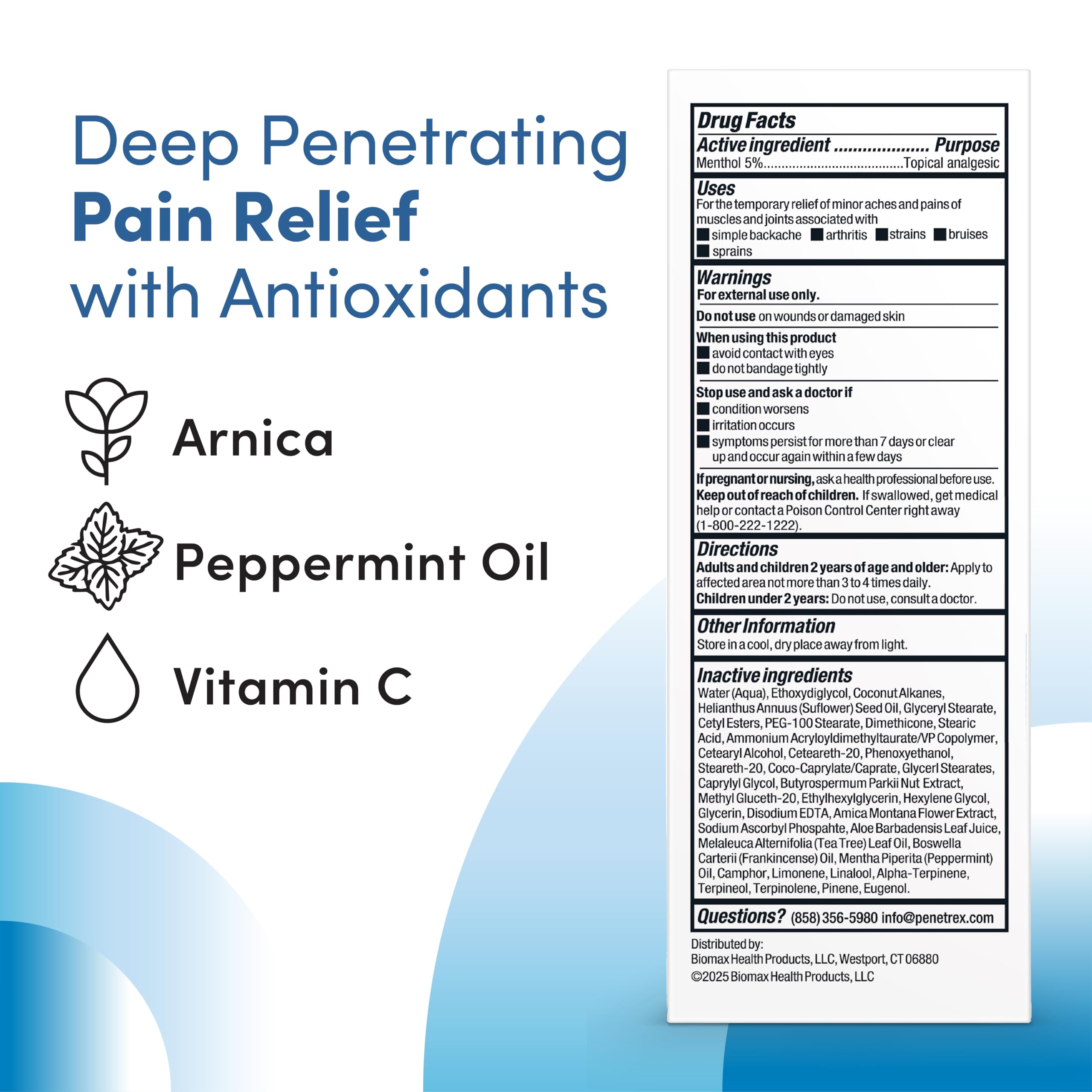Penetrex Advanced Joint & Muscle Pain Relief Cream, 2 Oz - Natural Menthol 5% External Analgesic with A Blend of Antioxidants: Arnica, Peppermint Oil & Vitamin C Penetrex Au supplements