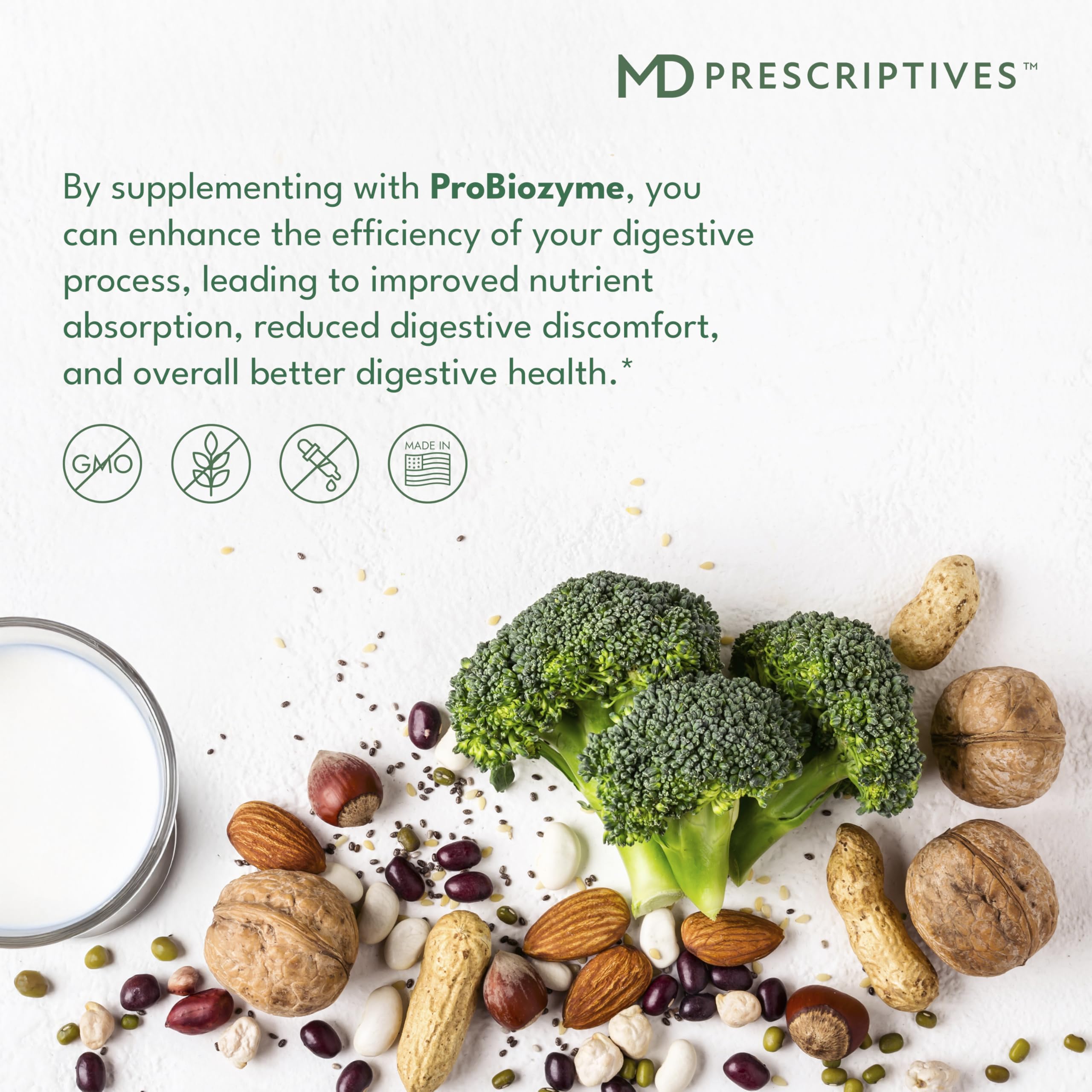 MD Prescriptives - ProbioZyme - Vegetarian Digestive Enzymes - Supplement for Digestive & Gut Health - 90 Capsules