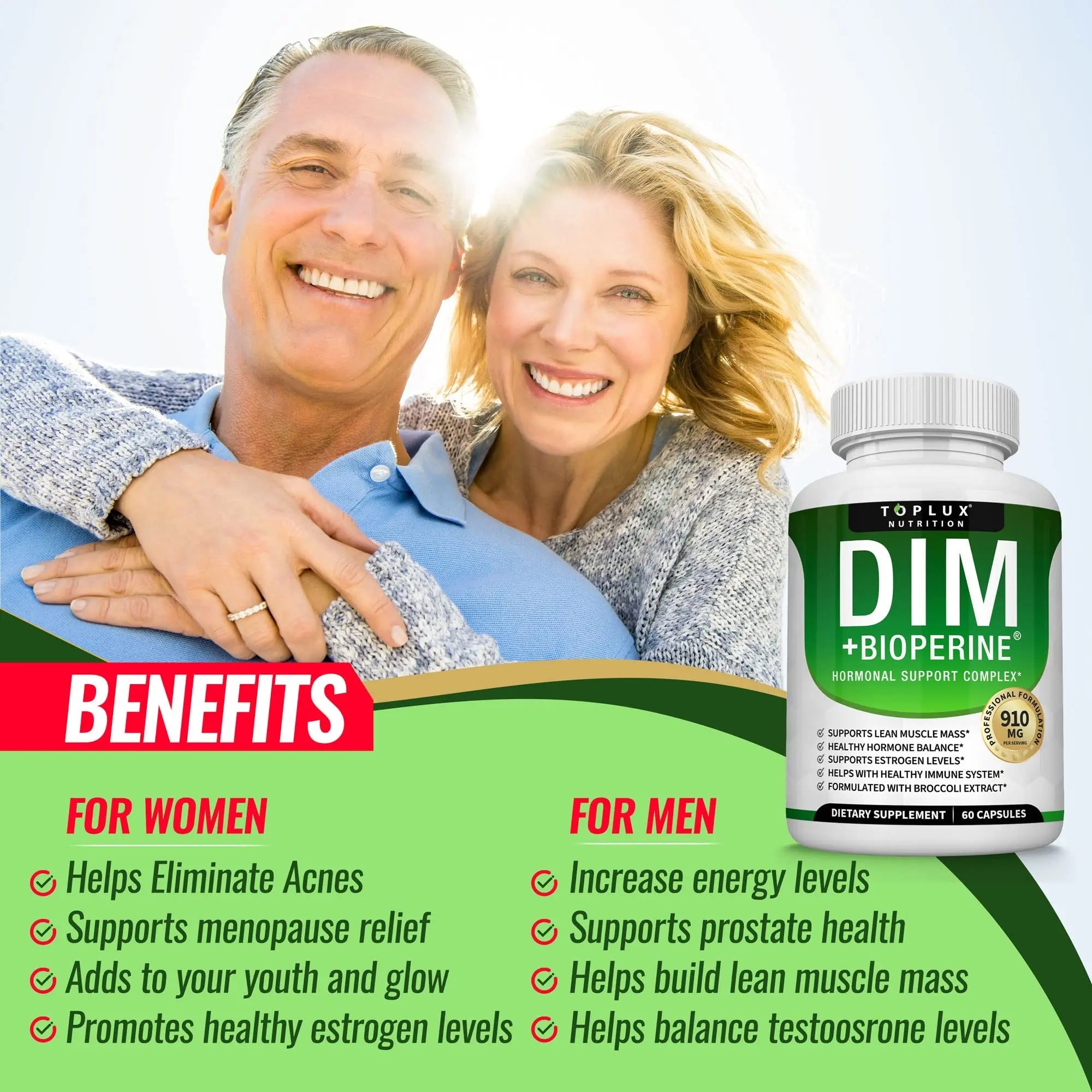 Dim Supplement 910 mg Plus BioPerine Complex - Diindolylmethane to Support Hormone Balance Toplux Au supplements