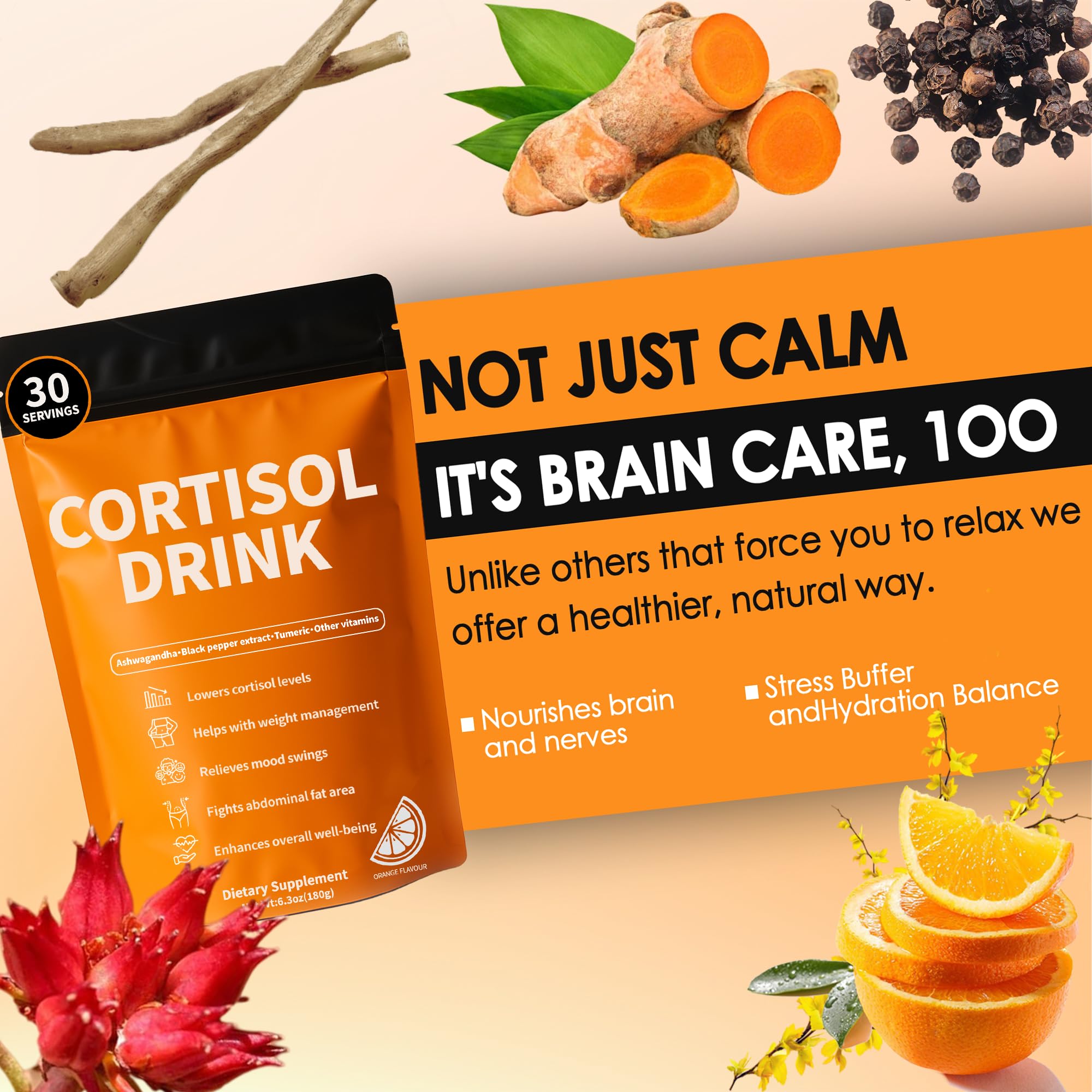 Cortisol Drink Powder - Natural Cortisol Supplements for Ashwagandha, L-Theanine, Turmeric Root, Black Pepper Extract, Relaxation, Focus, Mental Clarity oviaapo Au supplements