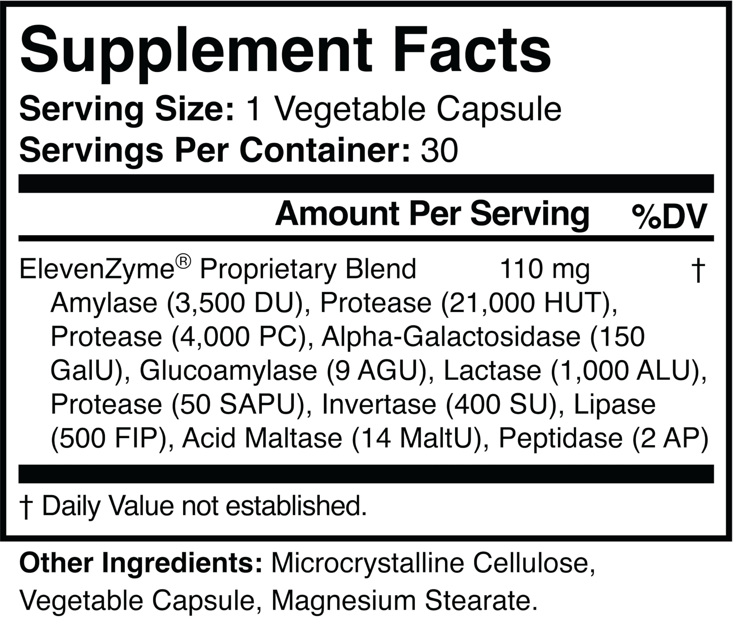 ElevenZyme - Natural Digestive Enzyme Supplement - Non-GMO, Vegan