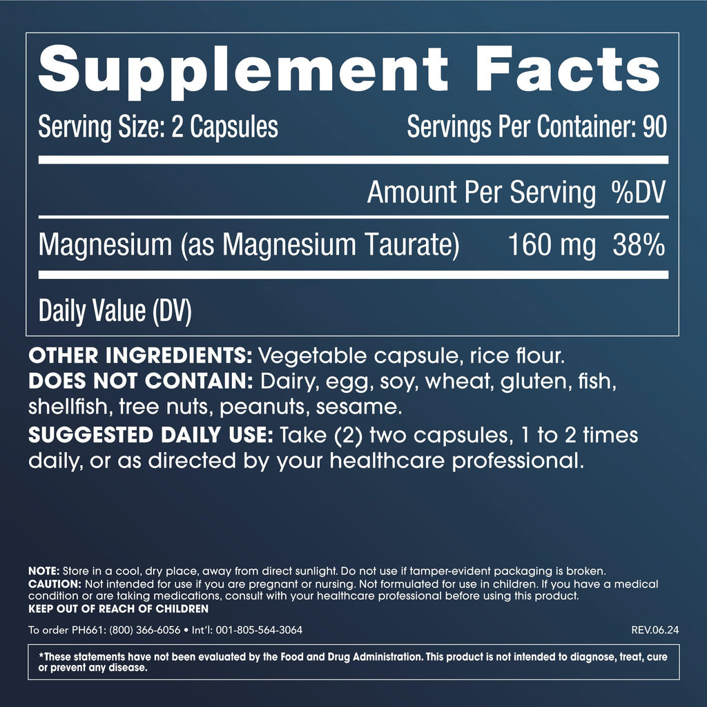 ProHealth Pure Magnesium Taurate, 160mg per Serving | Optimal Bioavailability Supplement for Healthy Aging | Supports Brain, Heart, and Muscle Health | Third-Party Tested for Quality | 180 Capsules ProHealth Au supplements