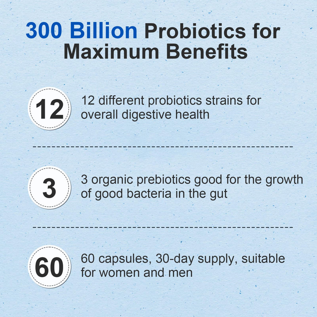 Probiotic 300 Billion CFU - 12 Strains with Organic Prebiotics for Digestive & Gut, Immune, Bloating Health - Probiotics for Women and Men - Daily Dairy Free, Shelf Stable - 60 Counts Linkvibe Au supplements