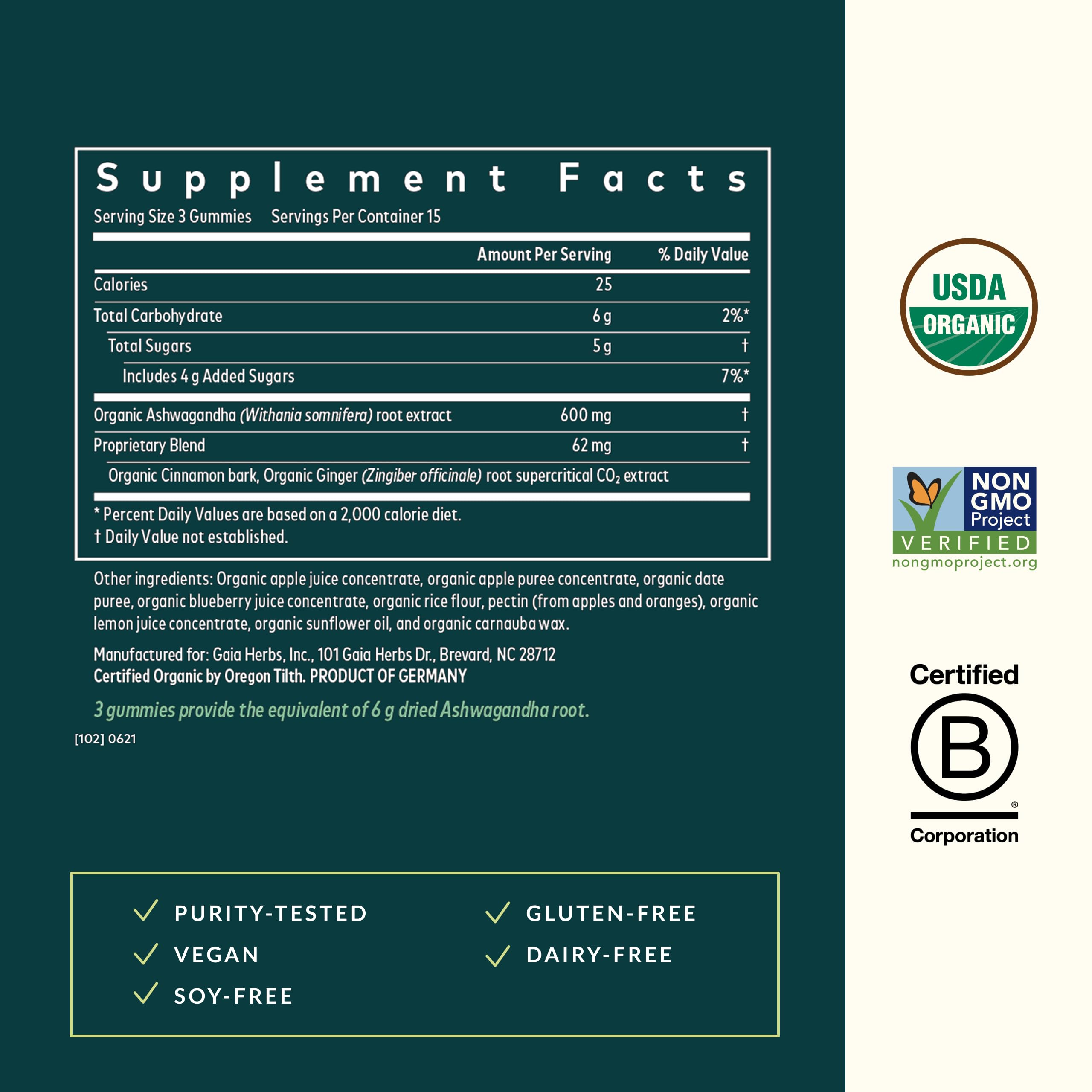 Gaia Herbs Organic Ashwagandha Gummies - Stress Support* - Made with Cinnamon & Ginger - Gluten Free & Vegan - 45 Count (15 Servings) Gaia Herbs Au supplements