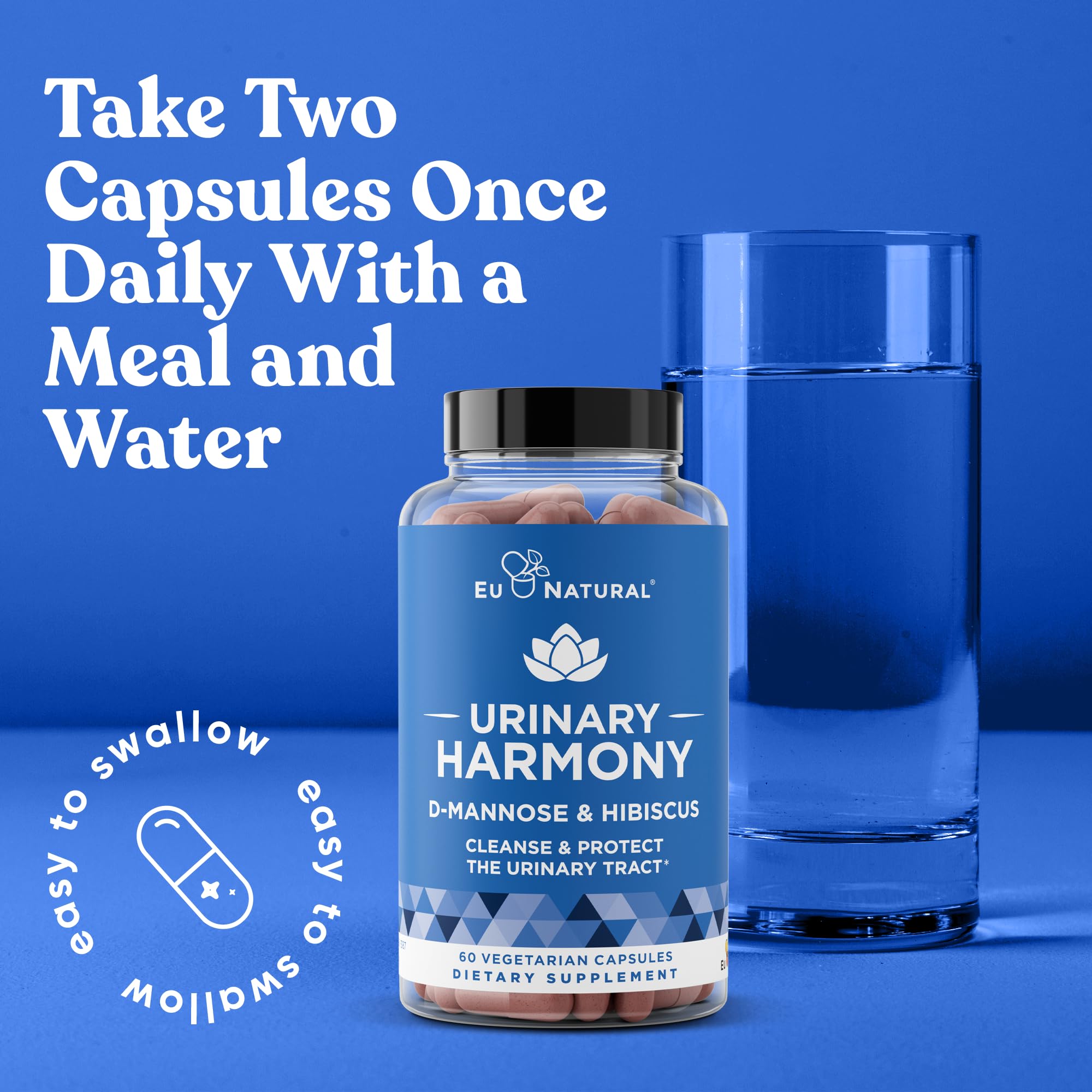 Eu Natural Urinary Harmony D-Mannose Supplement - Urinary Tract Health for Women - Fast-Acting Urinary Cleanse & Flush with Clinical-Strength D-Mannose & Hibiscus - 60 Capsules Eu Natural Au supplements