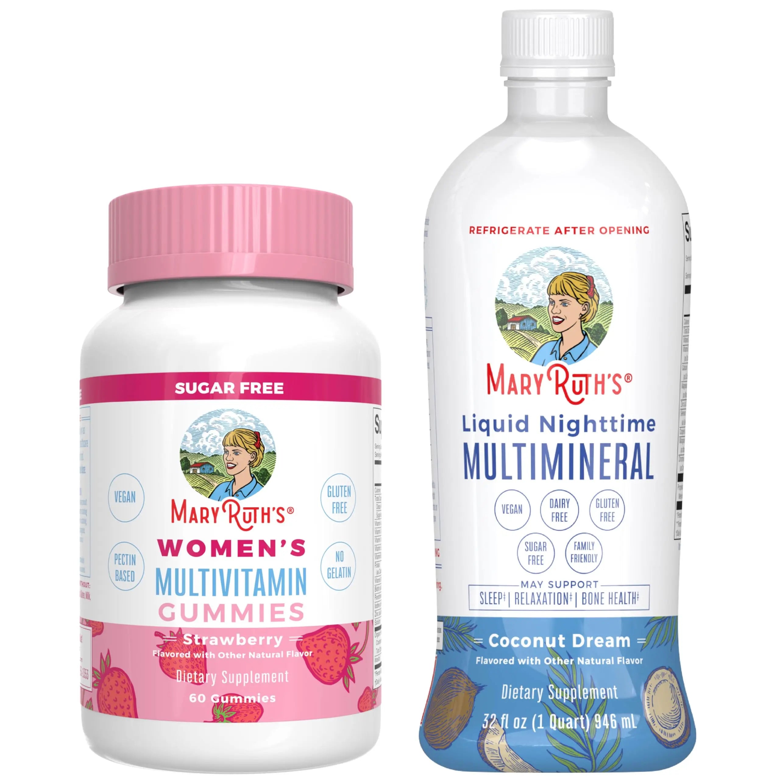 MaryRuth's Multivitamin Gummies for Women (Strawberry) & Liquid Nighttime Multimineral (Coconut, 32oz) | Clean Label Project Verified MARYRUTH'S Au supplements
