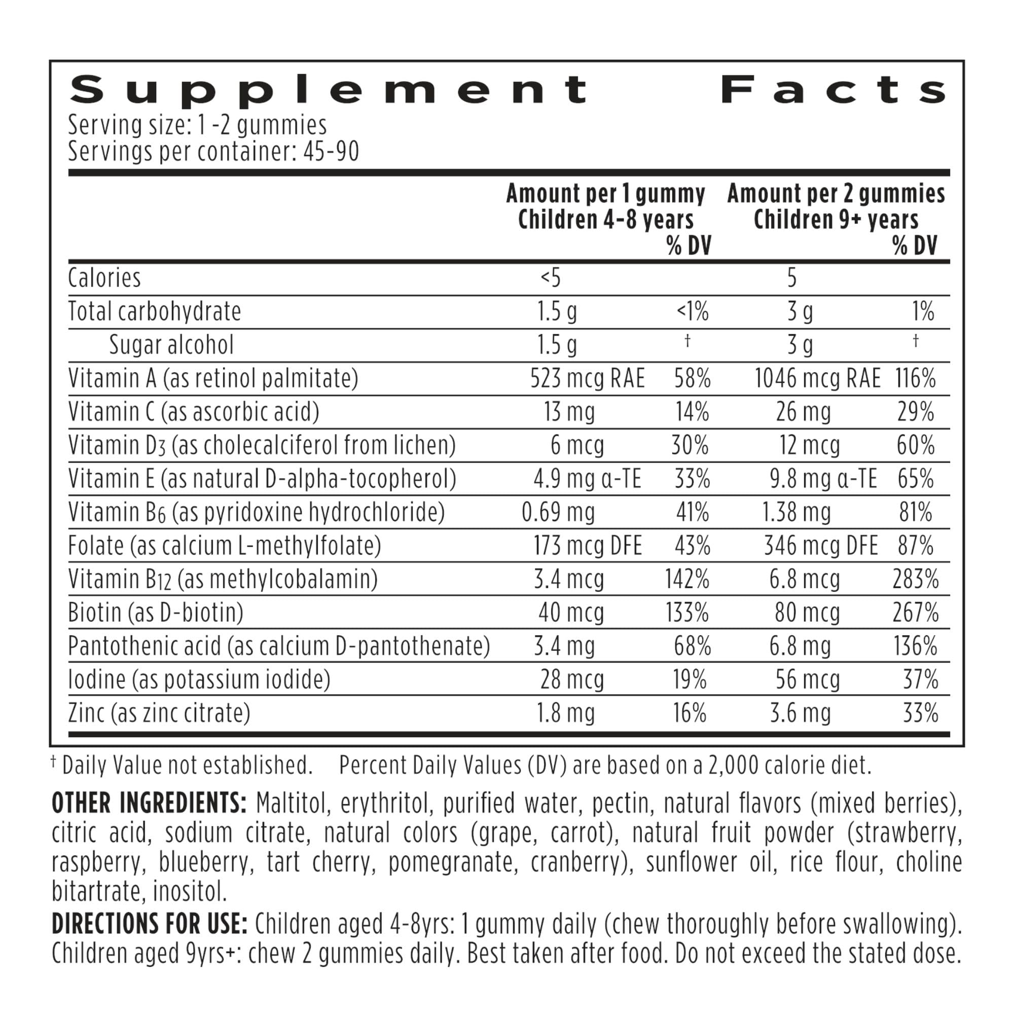 Igennus Methylated Kids Multivitamin Gummies, Clean Label & Third Party Tested, No Artificial Sweeteners or Flavors, Sugar Free, Age 4+, 90 Natural Berry Flavor