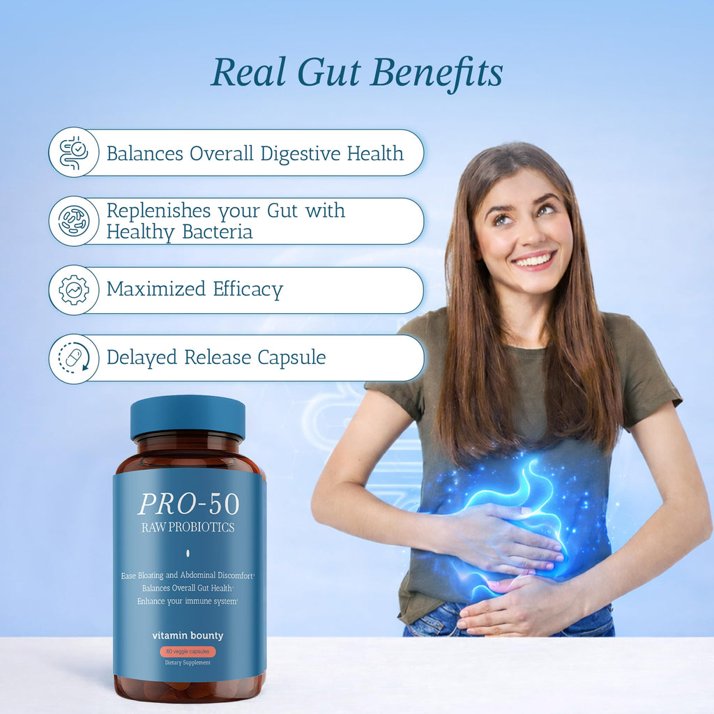 Vitamin Bounty Pro-50 Probiotics 50 Billion CFU for Women & Men - 13 Multi Strain Probiotic + Prebiotic - Digestive Health Supplements for Gut Health Support - Delayed Release Capsules for Men & Women Vitamin Bounty Au supplements