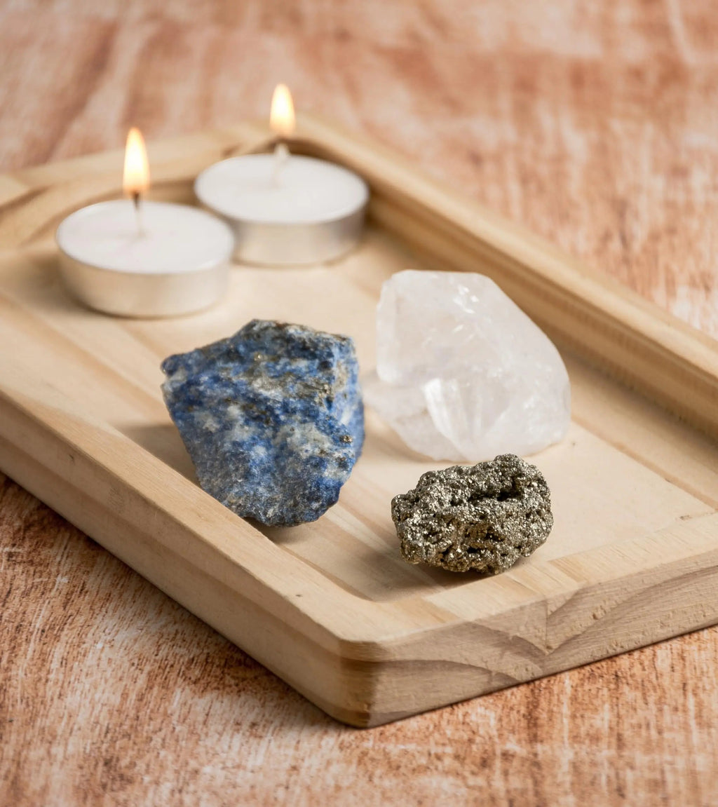 5PCS SAMSARI Abundance XL Crystals Healing Set - (Pyrite, Lapis Lazuli, Clear Quartz), 1 Palo Santo Stick SAMSARI Au supplements