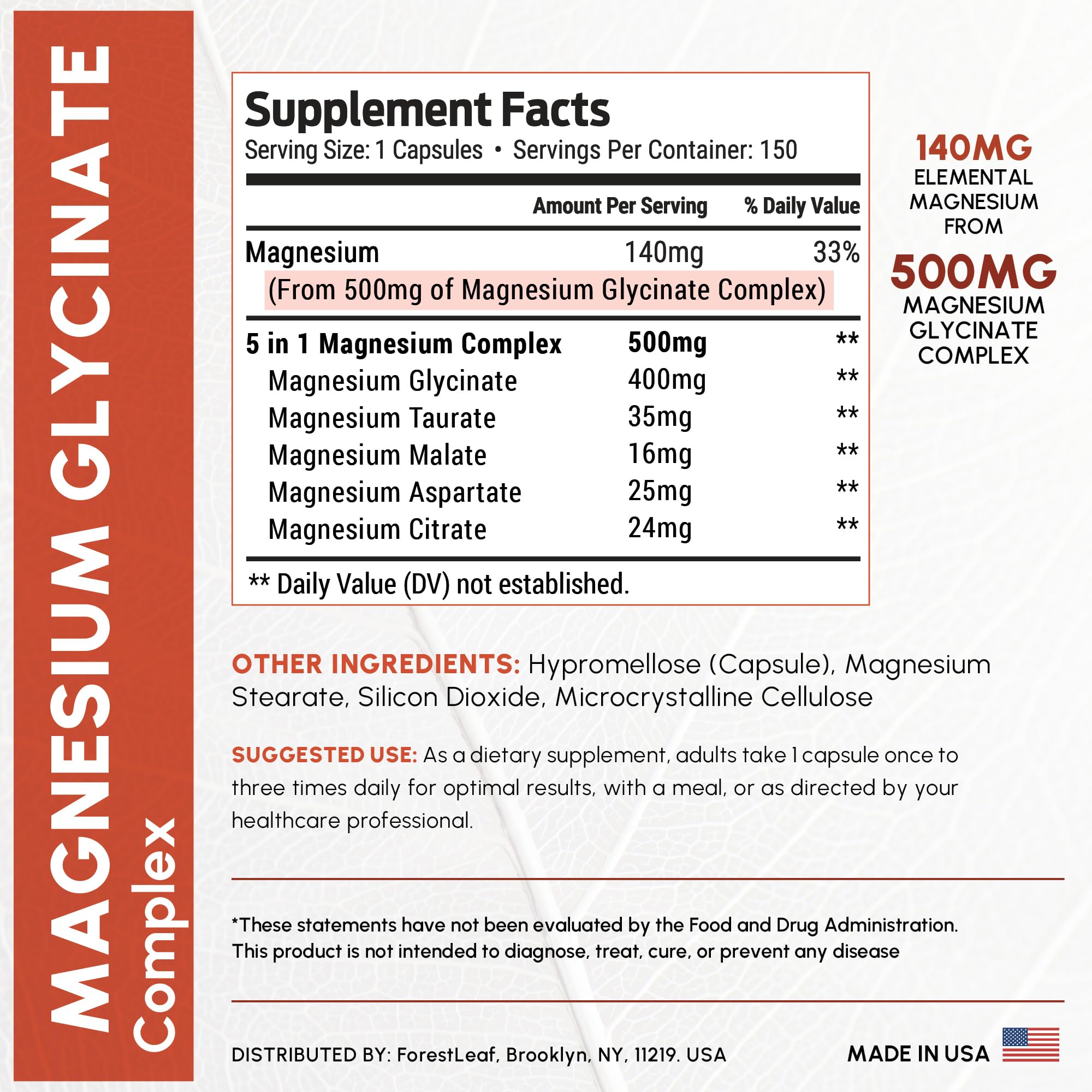 Magnesium Glycinate 500mg Complex - Magnesium Supplement Capsules for Sleep and Calmness - Non-GMO, 3rd Party Tested