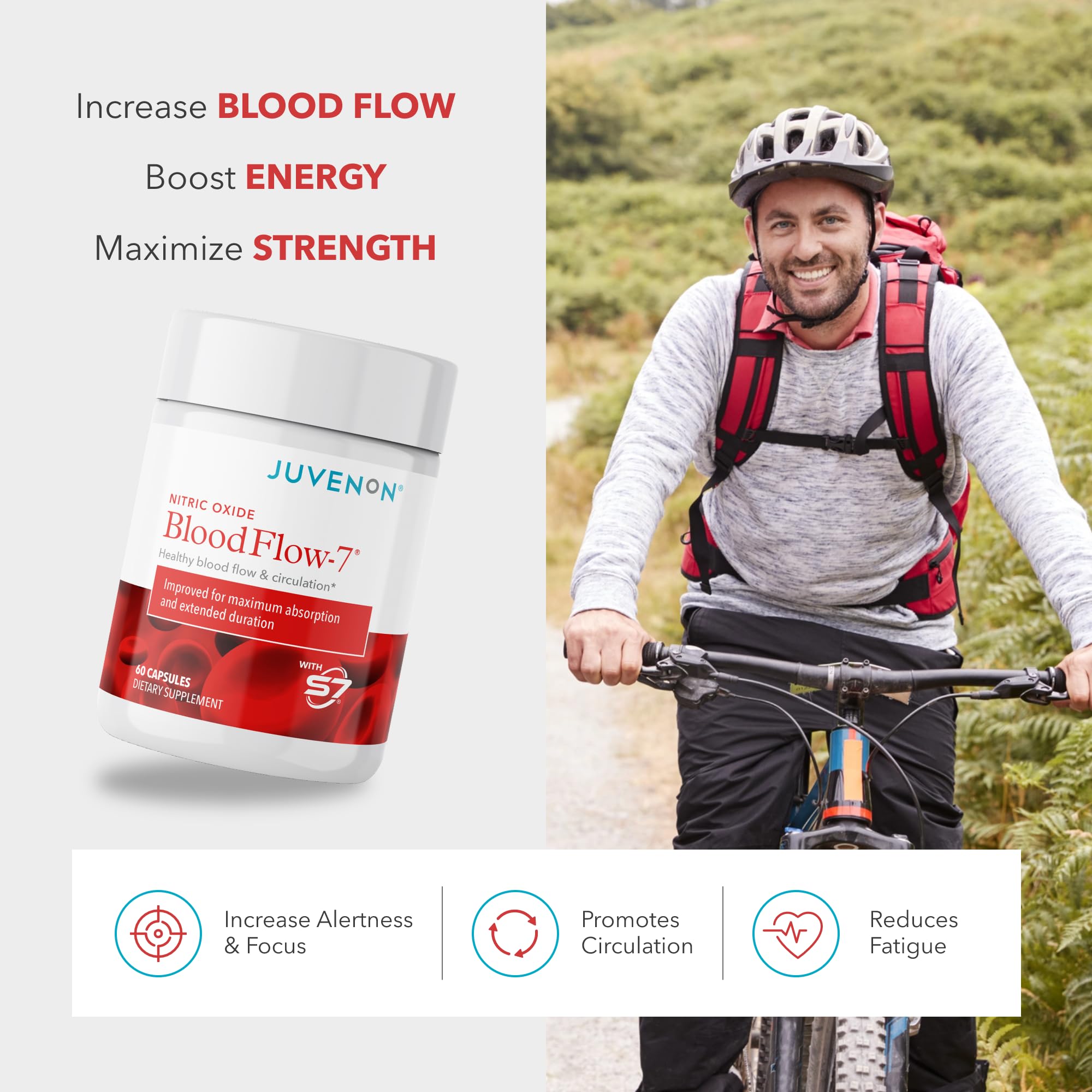 Juvenon BloodFlow-7 Nitric Oxide Supplements for Men & Women - Natural Nitric Oxide Booster with Nitrosigine® + S7® - Blood Flow & Circulation Support (1-Pack) Juvenon Au supplements