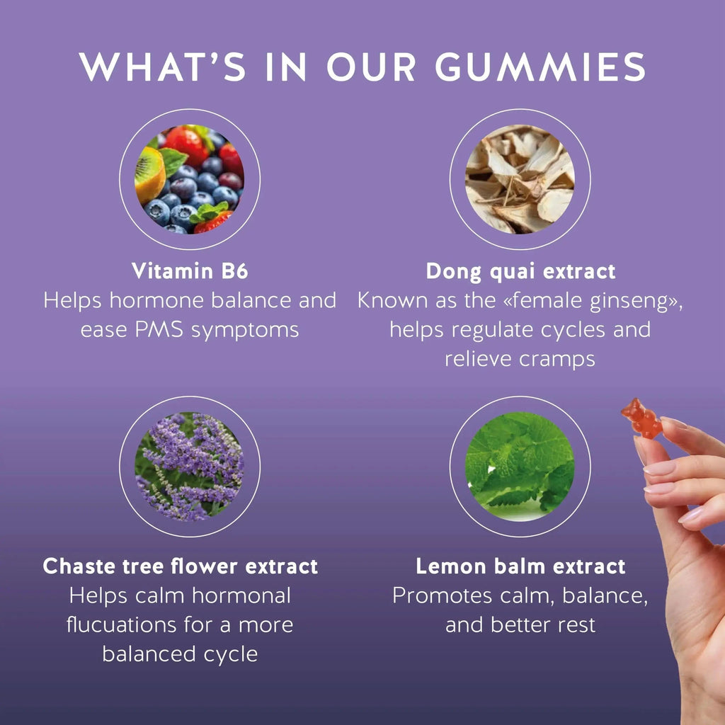 PMS Support Supplement for Women. Menstrual Relief Gummies to Target Hormonal Breakouts, Bloating, Period Cramps, & Mood Swings. Bears with Benefits Au supplements
