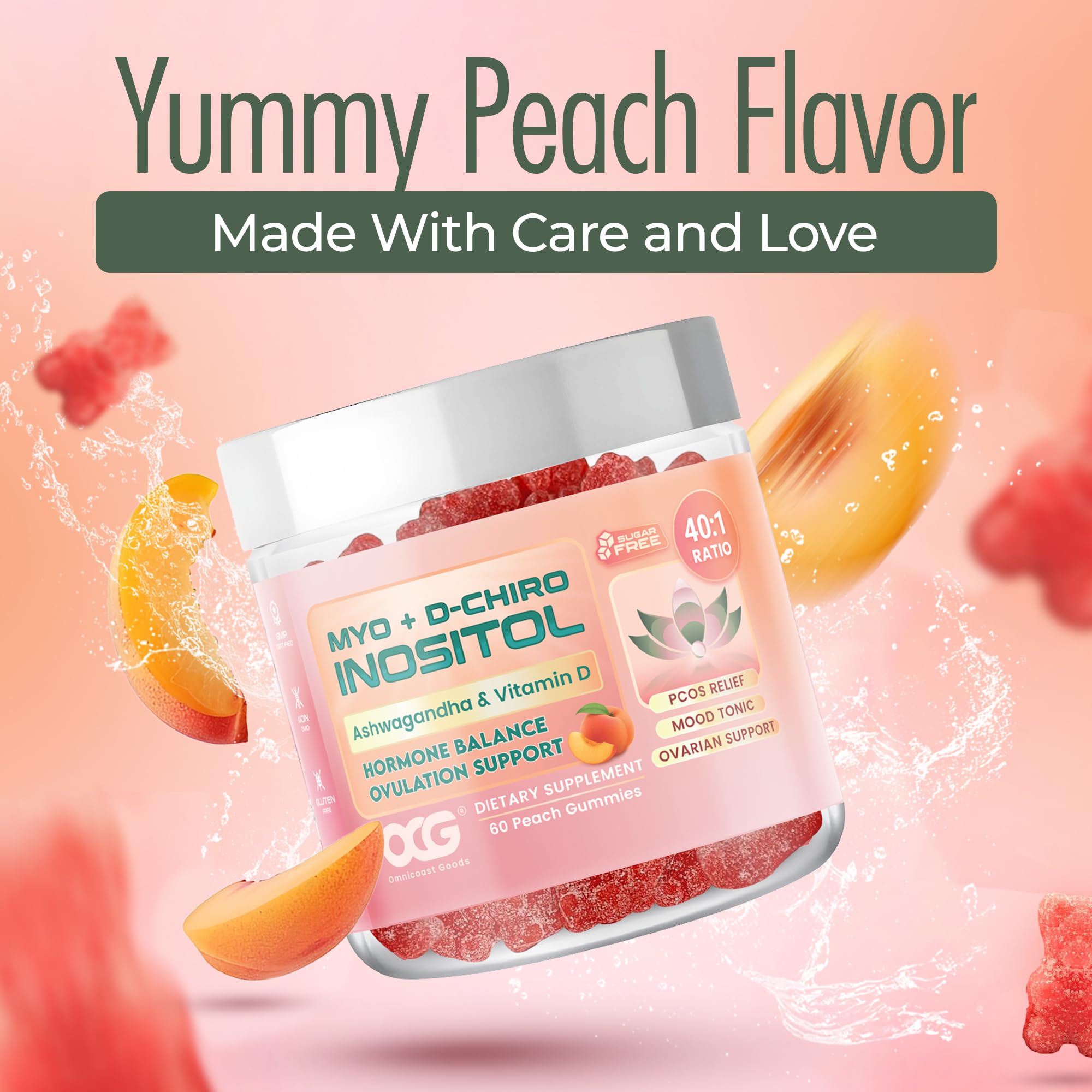 OMNICOAST GOODS, OCG Myo-Inositol & D-Chiro Inositol Gummies with Ashwagandha | PCOS Support | Ovulation & Mood Support, 40:1 Ratio Inositol for Hormone Balance, Sugar-Free, Non-GMO (60 Gummies) OMNICOAST GOODS, OCG Au supplements