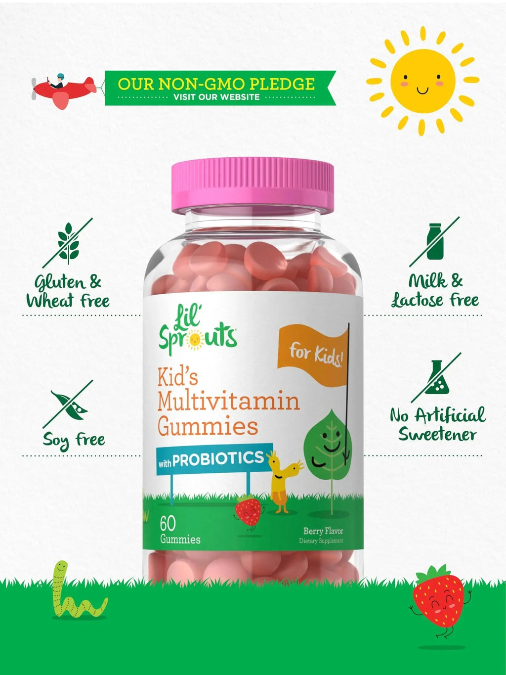 Carlyle Kids Multivitamin Gummies with Probiotics | 60 Chewables | Berry Flavor | Vegetarian, Non-GMO, Gluten Free Children's Supplement | by Lil' Sprouts | Carlyle Au supplements