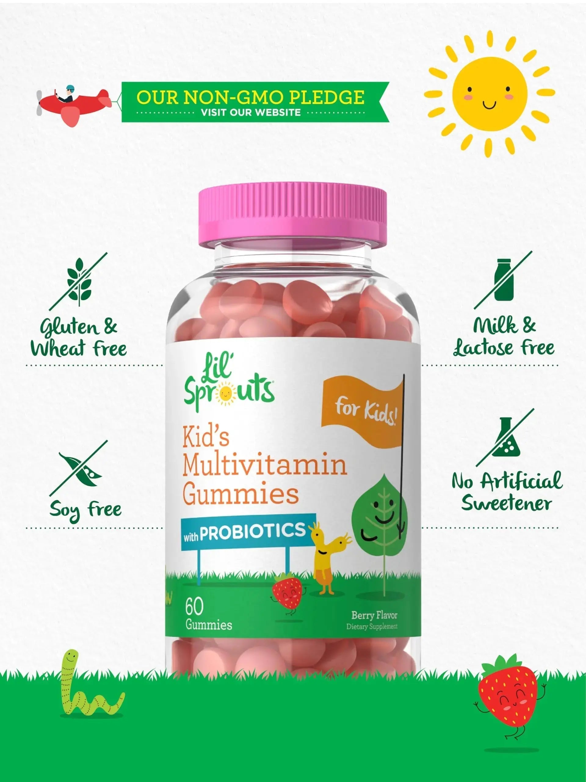 Carlyle Kids Multivitamin Gummies with Probiotics | 60 Chewables | Berry Flavor | Vegetarian, Non-GMO, Gluten Free Children's Supplement | by Lil' Sprouts | Carlyle Au supplements