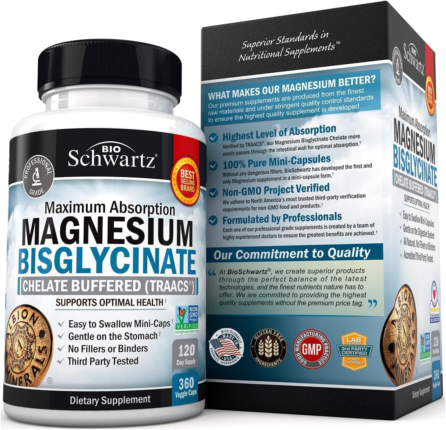 Magnesium Bisglycinate Chelated Supplement - High Absorption Magnesium Glycinate Supplement for Women and Men - Sleep, Muscle, Bone & Joint Support