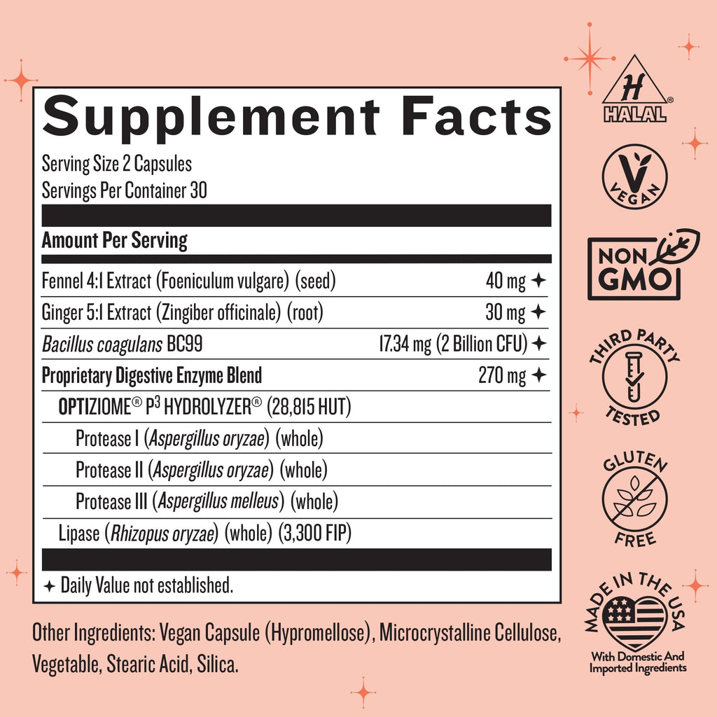 Legendairy Milk Digestive Enzymes for Women, Probiotics for Digestive Health, Gut Health Supplements, Bloating Relief for Women, Debloat Gas Relief w/Ginger & Fennel Bloat Baddie 60 Capsules Legendairy Milk Au supplements