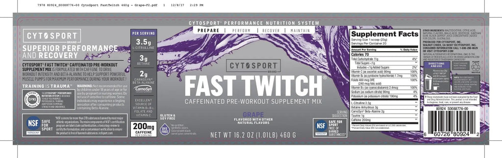 Fast Twitch from the makers of Gatorade,Caffeinated Pre-workout Supplement Mix,Grape Fast Twitch Au supplements