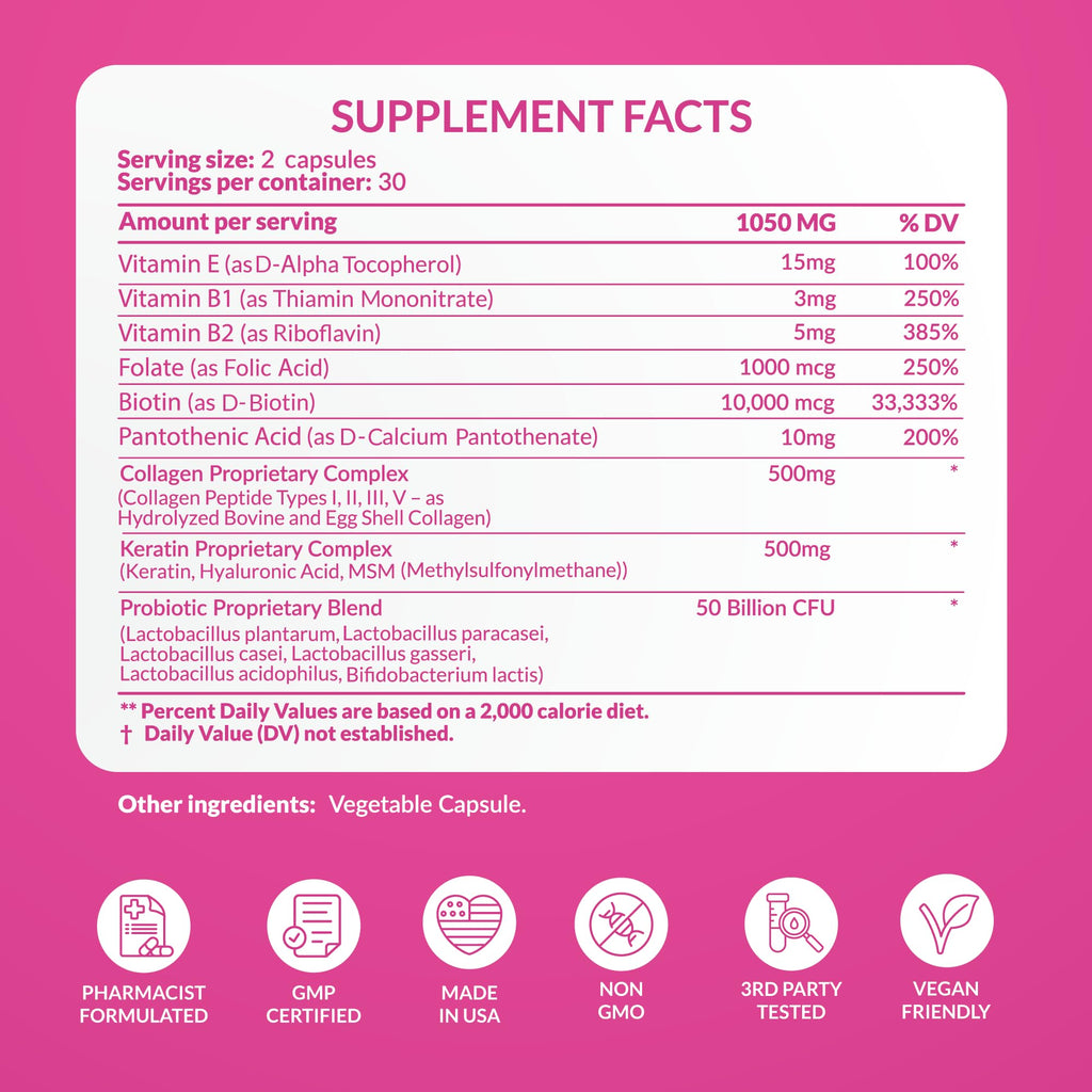 ADVANCED Women's Probiotics for Gut Health - Hair, Skin, & Nails Vitamins Support - 50 Billion CFU w/ Collagen, Biotin & Keratin - Probiotic Supplement for Digestive Health & Bloating Relief, USA-Made PharmaSupps Au supplements