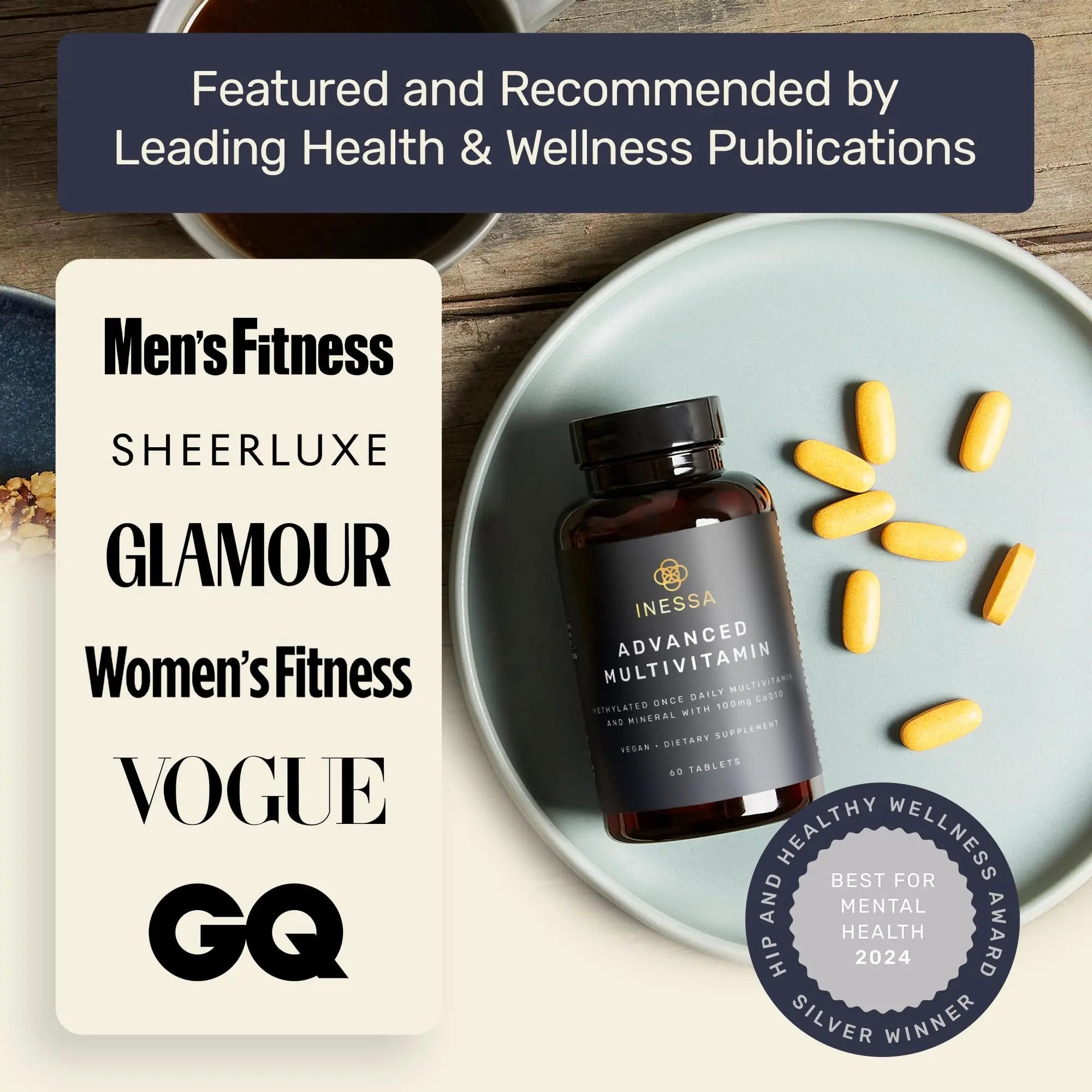 Inessa Methylated Multivitamin for Men and Women - Advanced Natural Daily Mens Multivitamins with CoQ10 100mg, Vitamins D3, K2, A, B Complex Vitamins Inessa Au supplements