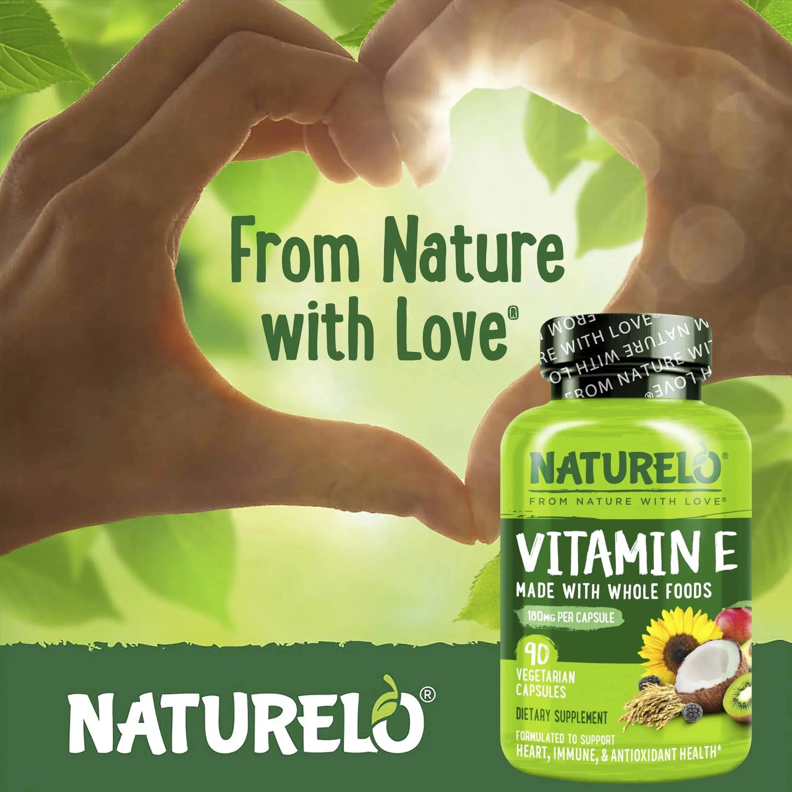 NATURELO Vitamin E Capsules 180 mg - 90 Vegan Capsules | Supports Skin, Hair, and Nails | Immune and Eye Health | NATURELO Au supplements