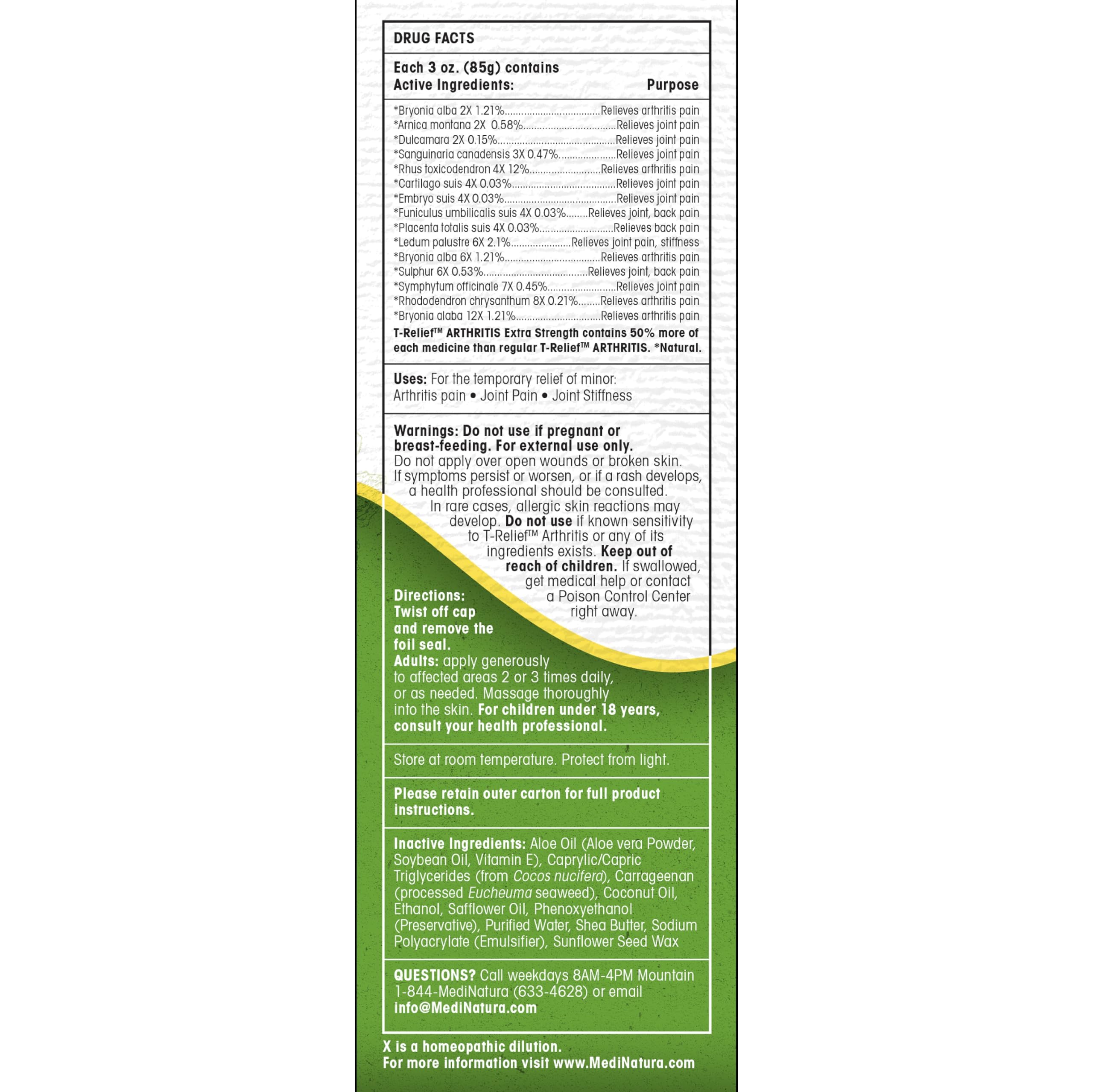 T-Relief Extra Strength Arthritis Cream Arnica +12 Pain Relieving Natural Medicines Help Soothe Soreness Stiffness Aches & Pains in Joints Naturally - 3 oz MediNatura Au supplements
