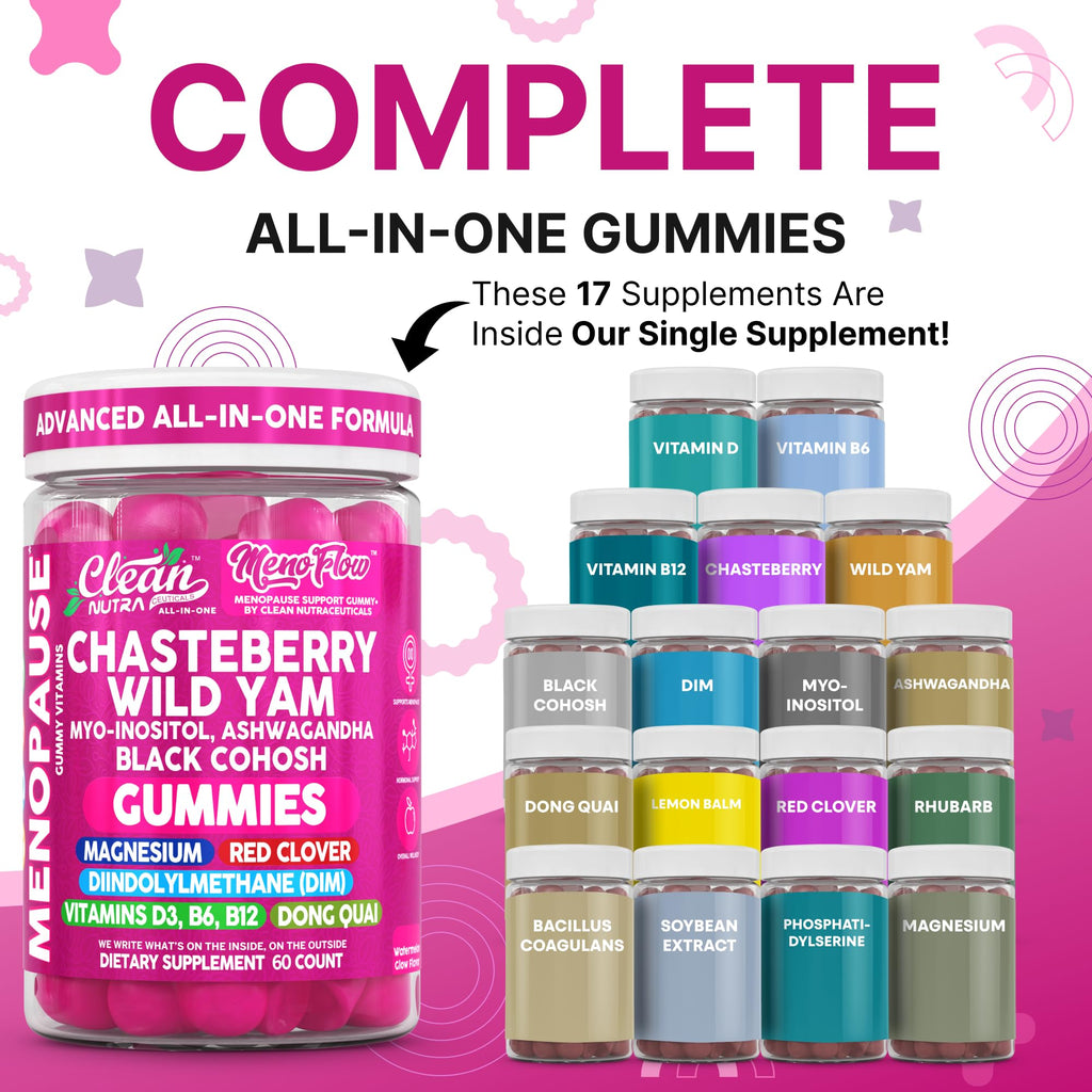 Clean Nutra Menopause Supplements for Women Chastberry Wild Yam Gummies Inositol Black Cohosh Magnesium Red Clover DIM Supplement B6 Magnesium Glycinate Glycine Vitex Hormone Balance Gummy Vitamins Clean Nutraceuticals Au supplements