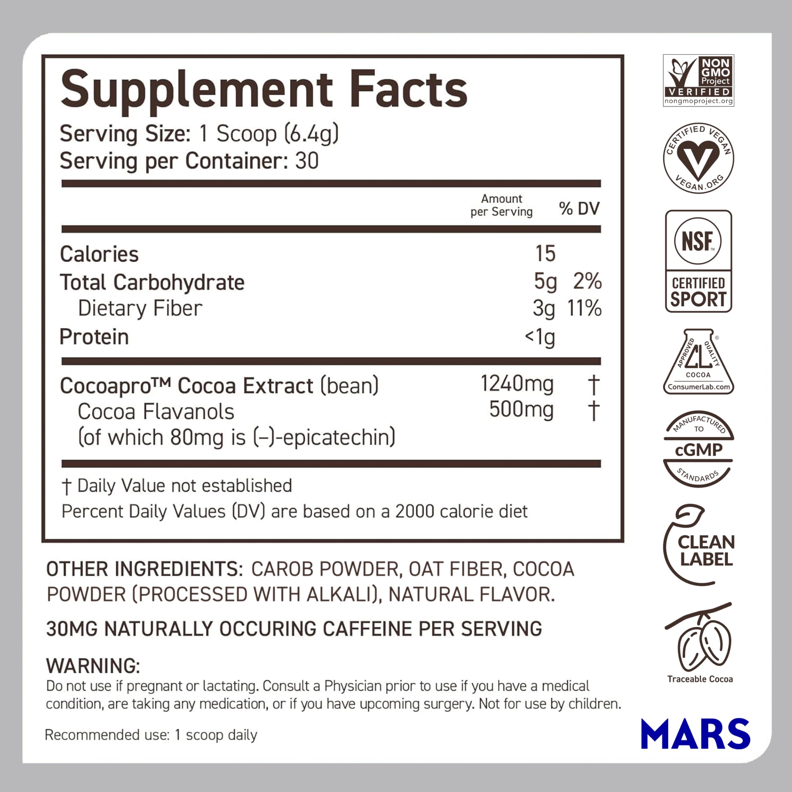 CocoaVia Cocoa Flavanols 500mg – Heart and Brain Support, High Flavanol Cocoa Extract, Boosts Nitric Oxide, Blood Circulation and Memory, Preworkout, Vegan