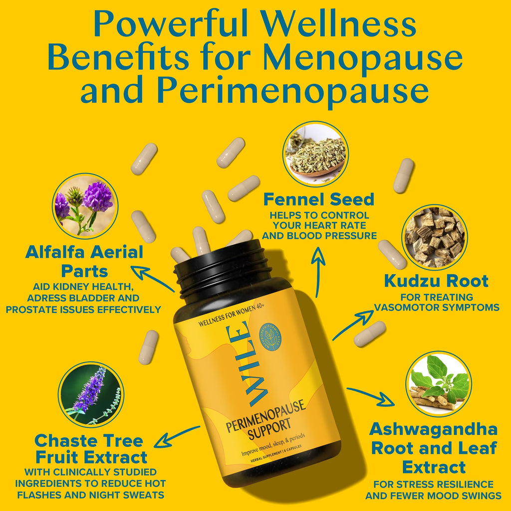 WILE Menopause and Perimenopause Supplements for Women with Ashwagandha - Menopausal Symptoms Relief for Stress, Hot Flashes, Night Sweats - Healthy Sleep & Hormone Balance Support, Vegan, 30 Servings WILE Au supplements