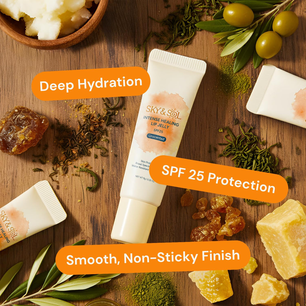 Sky & Sol Lip Balm SPF 25 – 3 Pack Natural Hydrating Lip Jelly with Broad-Spectrum Sun Protection and Primer