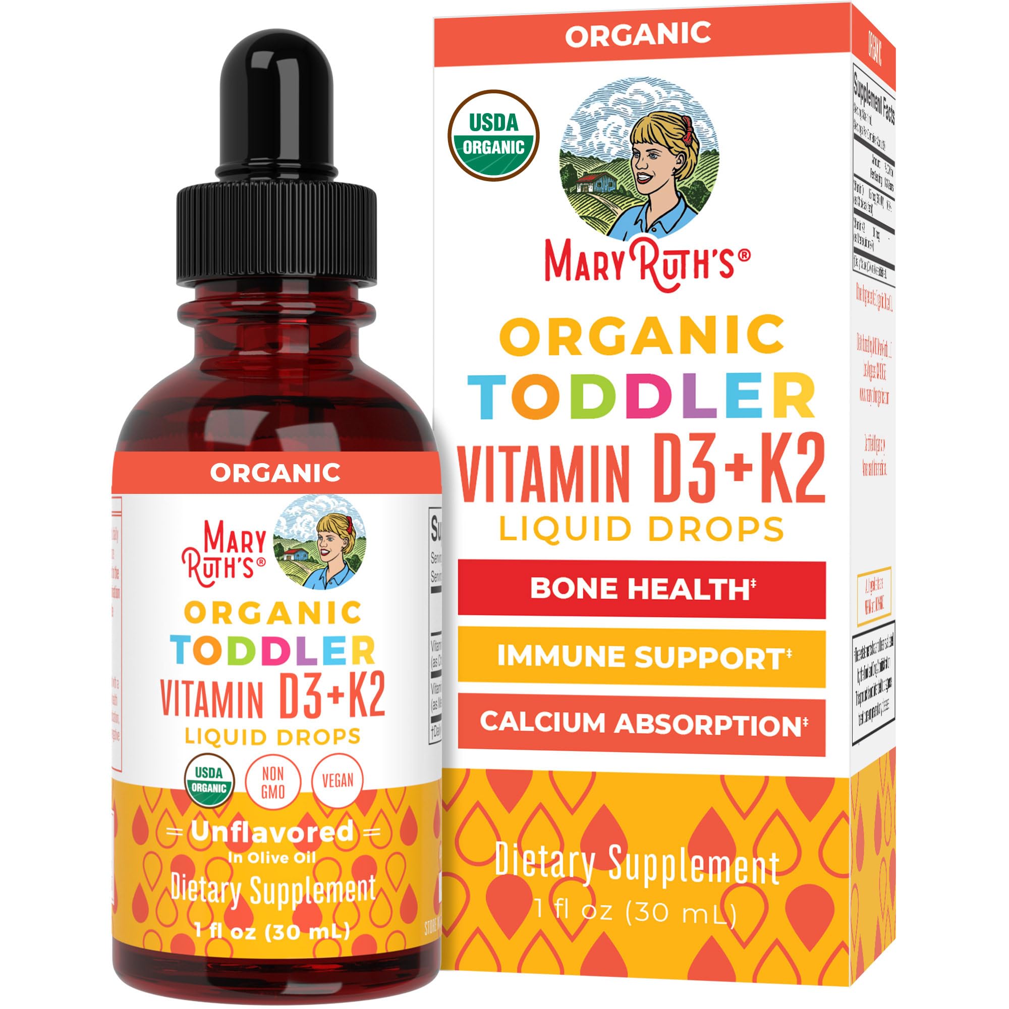 MARYRUTH'S Organics Vitamin D3 | Vitamin K2 | Vitamin D3 K2 Drops | K2 D3 Vitamin Liquid Supplement for Toddlers | Kids Supplement for Calcium Absorption