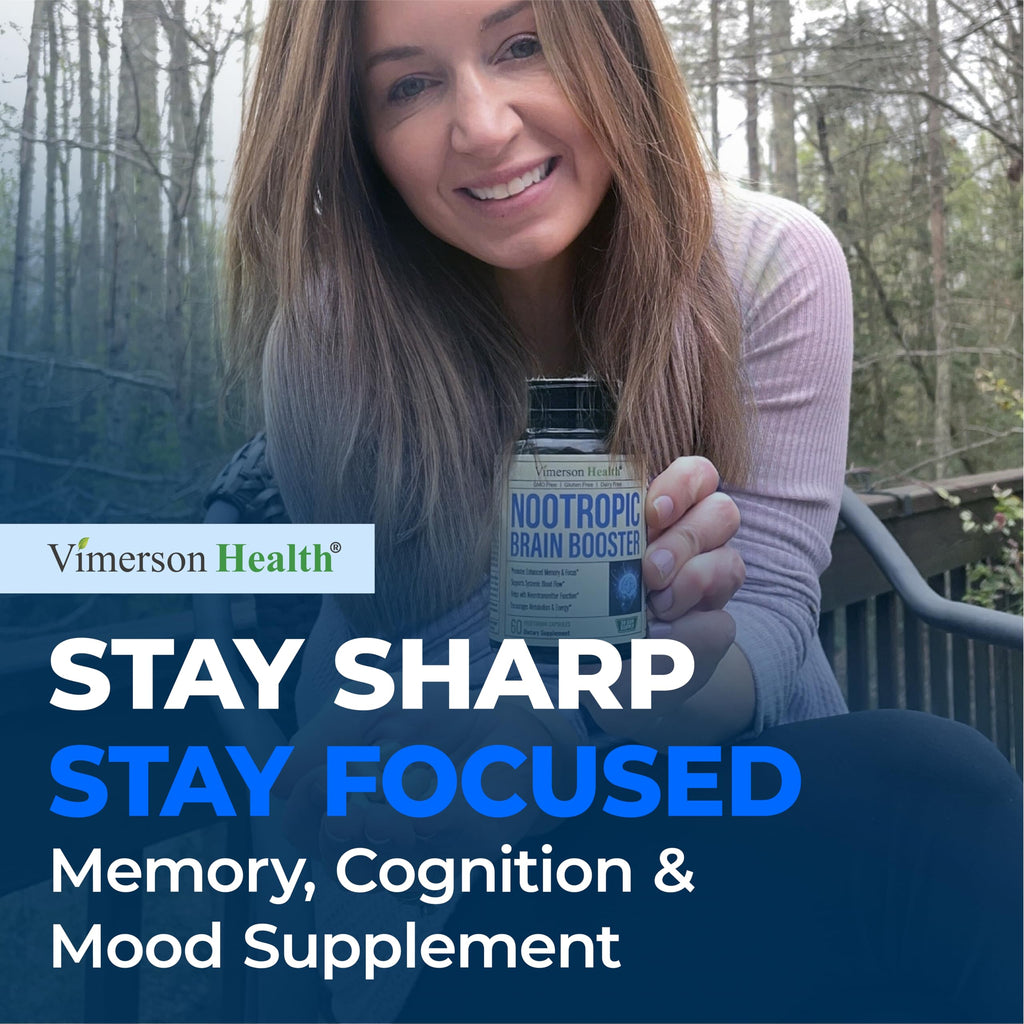 Nootropics Brain Support Supplement - Nootropic Brain Booster for Improved Focus, Concentration & Memory. Brain Nootropic for Brain Health, Mood & Energy Support. Non-GMO. Made in the USA. 60 Capsules Vimerson Health Au supplements