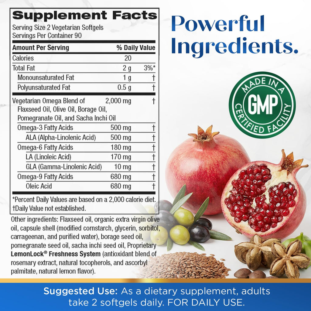 Purity Products Vegan Omega 3 6 9 Formula - “5 in 1” Essential Fatty Acid Complex - Scientifically Formulated Plant-Based Vegan Omega 3-6-9 Essential Fatty Acids