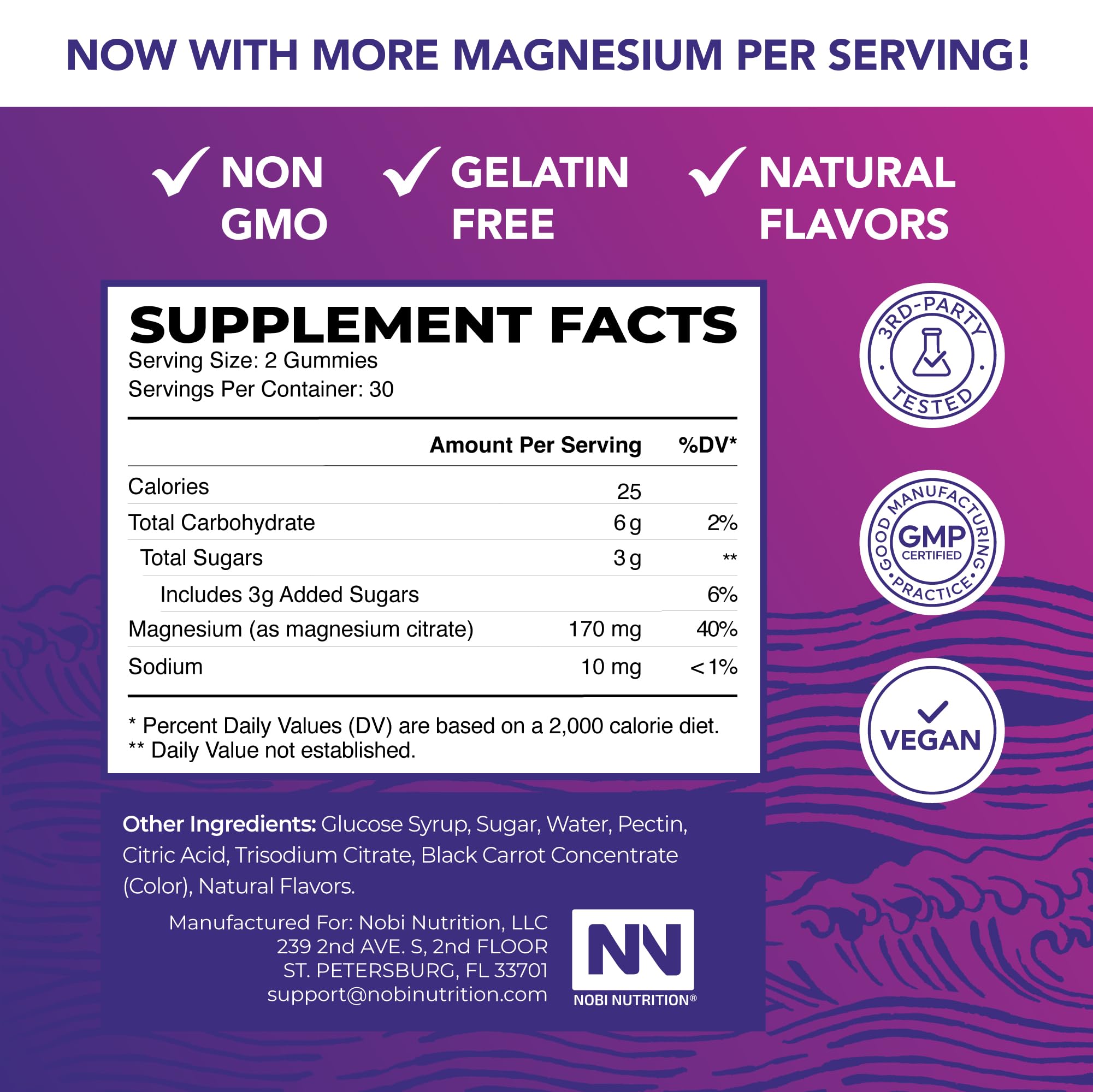 Magnesium Citrate Gummies | Extra Strength for Calm, Relaxation & Digestion | High Absorption Magnesium Gummies for Adults | Vegan, Non-GMO
