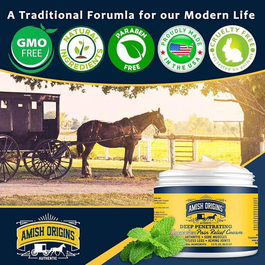 Amish Origins Arthritis Pain Relief Cream - 7 oz - Maximum Strength Deep Penetrating for Joint, Muscle, Knee, Back, Feet, Hand, Ankle, Aches, Neuropathy Amish Origins Au supplements