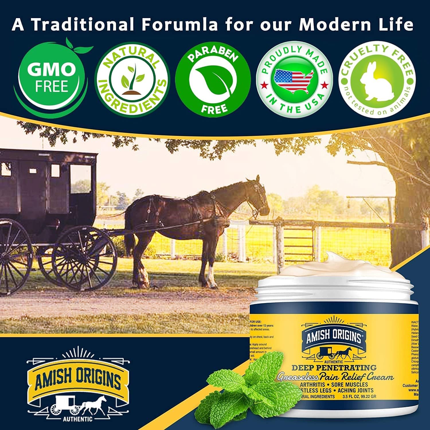 Amish Origins Arthritis Pain Relief Cream - 7 oz - Maximum Strength Deep Penetrating for Joint, Muscle, Knee, Back, Feet, Hand, Ankle, Aches, Neuropathy Amish Origins Au supplements