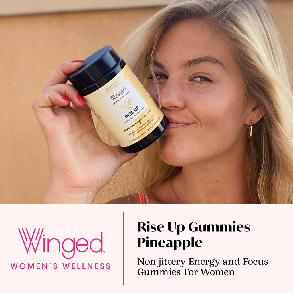 Winged Wellness Rise Up, Energy & Focus Gummies for Women - Daily Brain Boost Gummy Supplement with Natural Caffeine, Ashwagandha, B12, Nootropics Alpha-GPC & Lion’s Mane - Pineapple, 60 Gummies Winged Wellness Au supplements