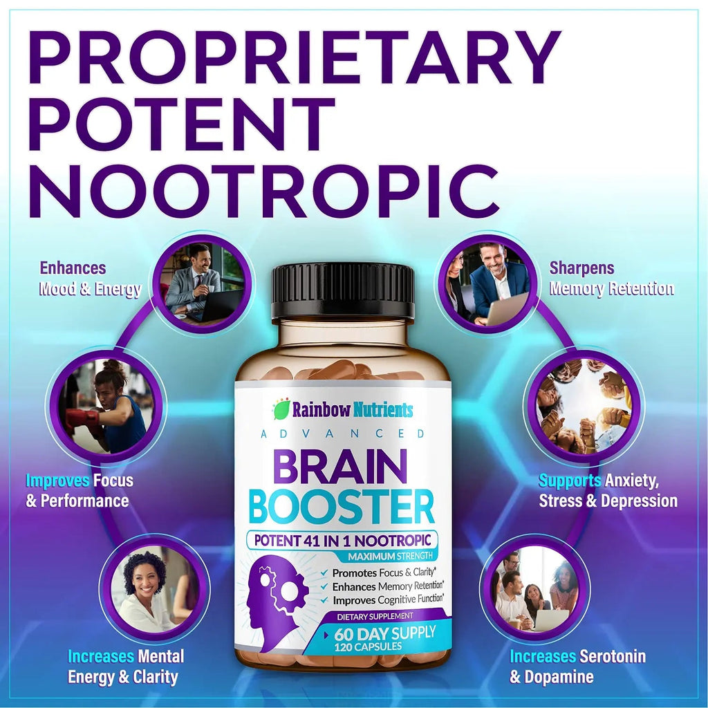 40-in-1 Brain Booster Supplements for Memory, Focus, Clarity, Energy, Performance Rainbow Nutrients, LLC Au supplements
