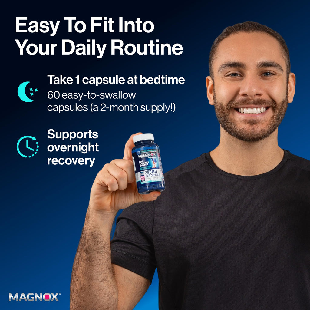MAGNOX® Buster | Patented Clinically Tested 380mg Magnesium Supplement for Spasms & Leg Cramps at Night | One Capsule a Day for Almost Full Dosage | 3X More Absorption | Dead Sea Minerals (60 Caps) MAGNOX Au supplements
