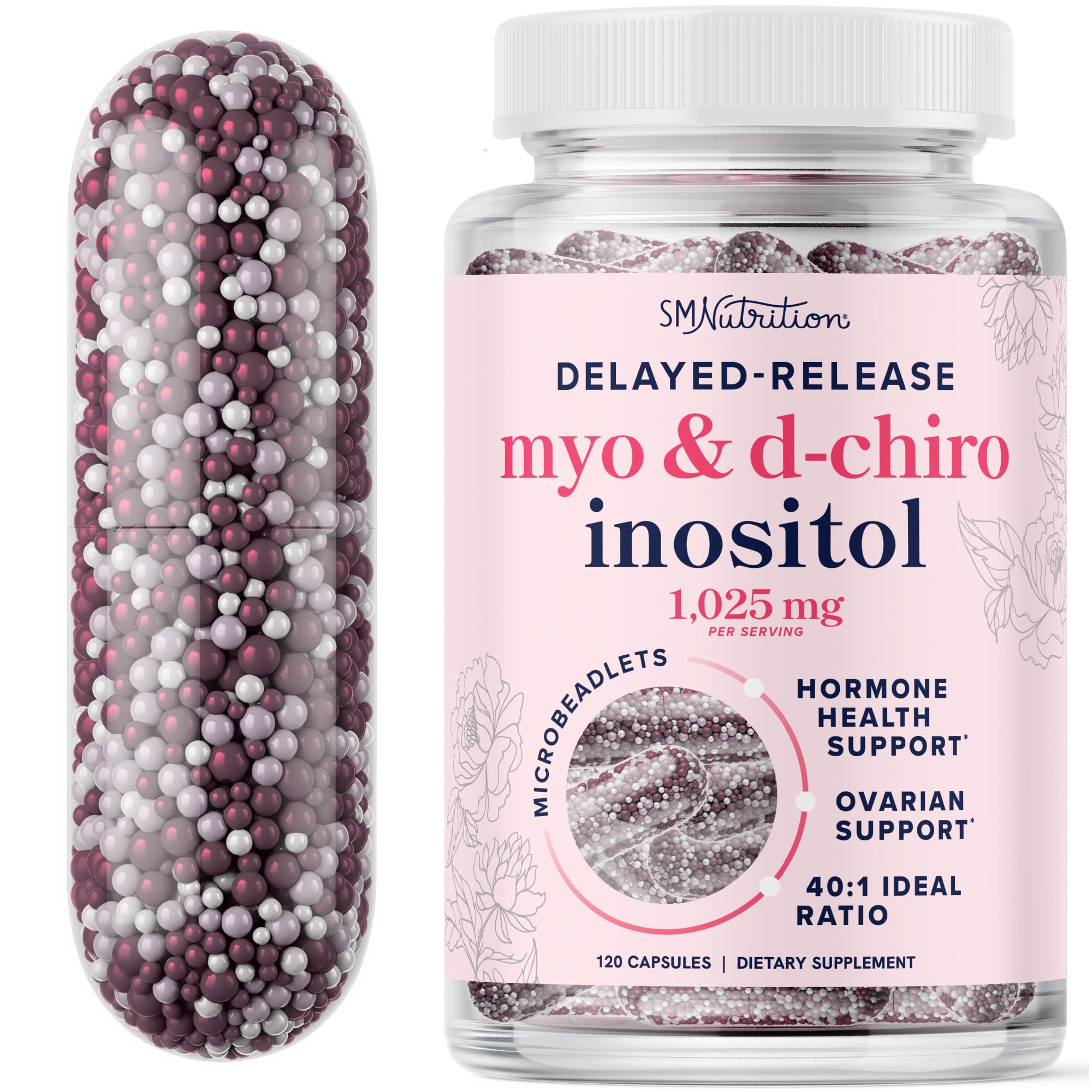 Myo-Inositol & D-Chiro Inositol for Hormone Balance for Women | Microbeadlets to Regulate Menstrual Cycle & Support Ovarian Health | 40:1 Ratio Myo & D Chiro | Non-GMO | 120 Ct (1 Month Supply) SMNutrition Au supplements
