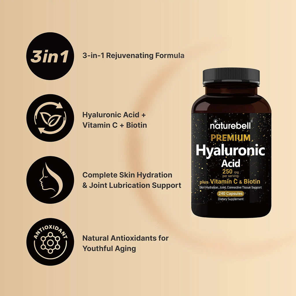 NatureBell 2 Pack Plant Based Hyaluronic Acid Supplements 250mg with 25mg Vitamin C NatureBell Au supplements