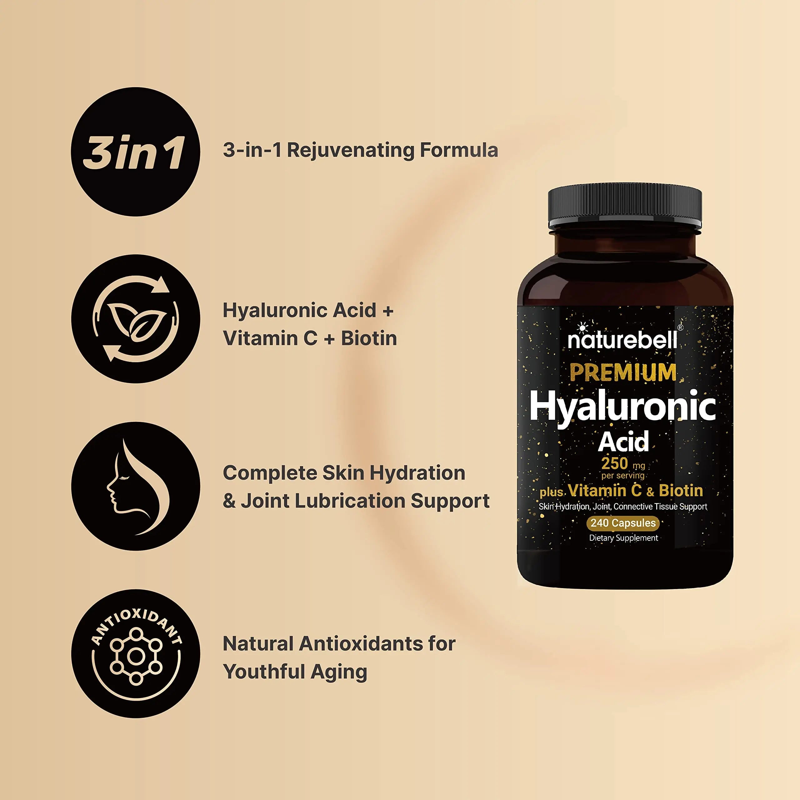 NatureBell 2 Pack Plant Based Hyaluronic Acid Supplements 250mg with 25mg Vitamin C NatureBell Au supplements