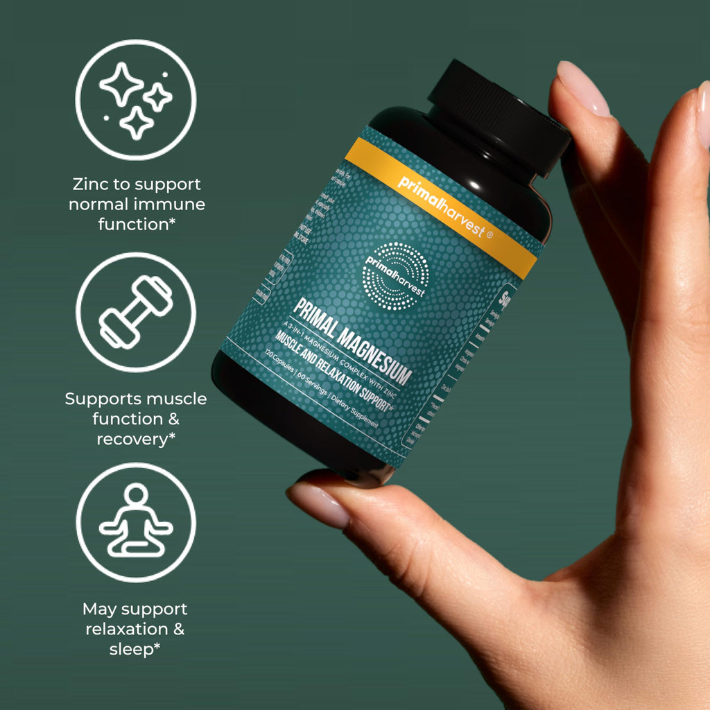 Magnesium Supplement Complex 310mg by Primal Harvest with Magnesium Glycinate, Citrate, Malate, and Zinc 120 Capsules