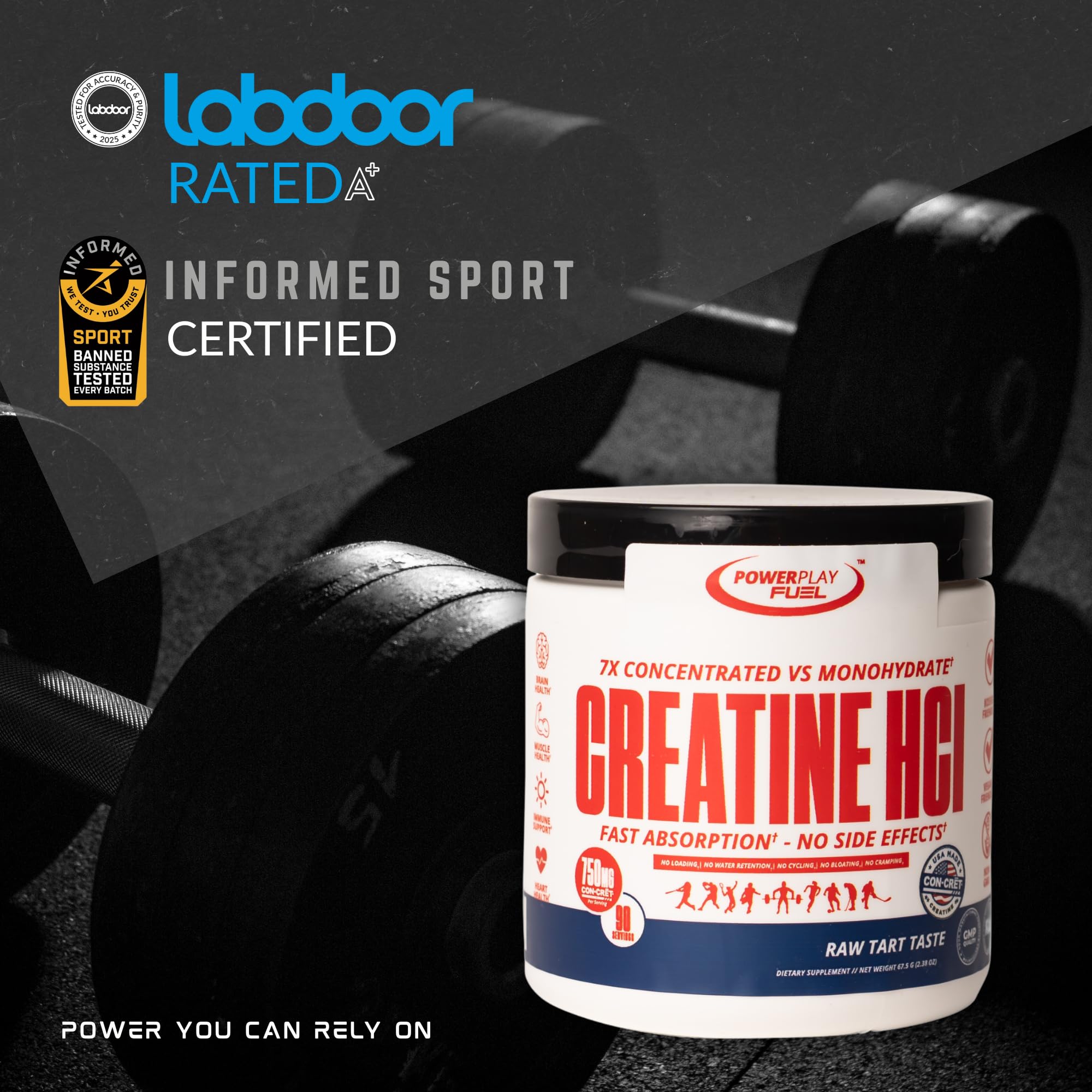 CREATINE HCl Powder for Men and Women, Muscle Strength, Brain Performance, Heart Health & Immune Support - Raw Tart Taste, 90 Servings POWER PLAY FUEL Au supplements
