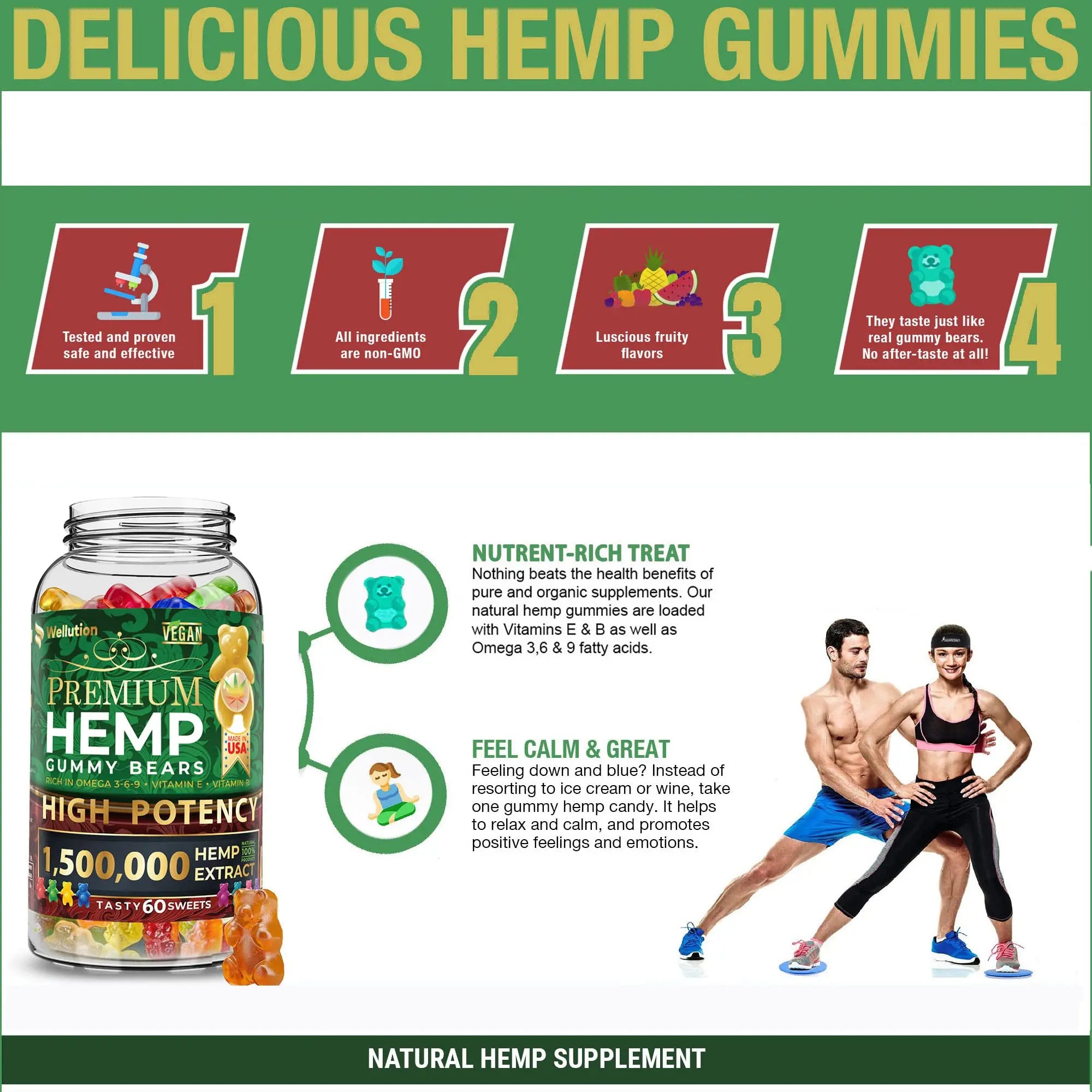 Wellution Hemp Gummies 1,500,000 XXL High Potency - Fruity Gummy Bear with Hemp Oil Wellution Au supplements