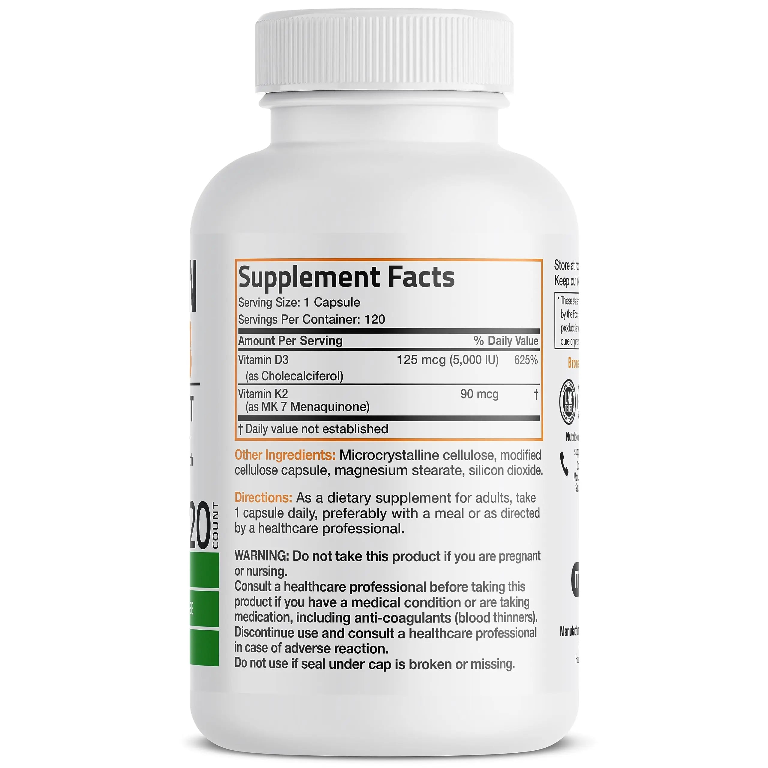 Bronson Vitamin K2 (MK7) with D3 Supplement Non-GMO Formula 5000 IU Vitamin Bronson Au supplements